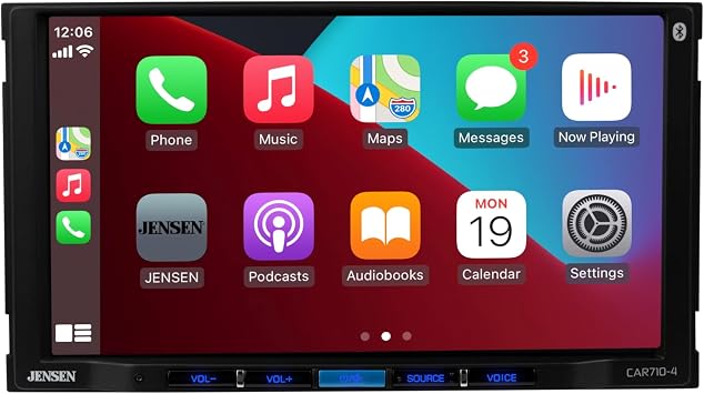 JENSEN CAR710-4 7-inch Certified Apple CarPlay Android Auto | Double DIN Touchscreen Car Stereo Radio | Bluetooth Hands Free Calling & Music Streaming | Backup Camera Input | USB Playback & Charging