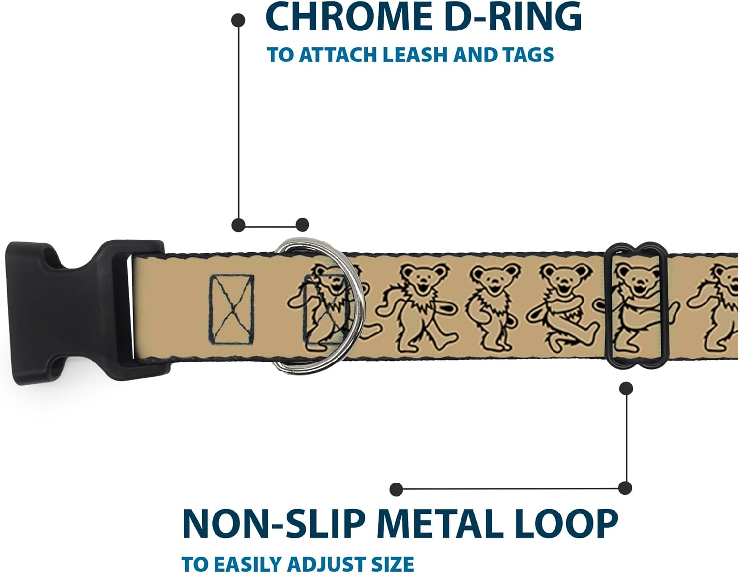 Buckle-Down Dog Collar Plastic Clip Dancing Bears Tan Black 18 to 32 Inches 1.5 Inch Wide, Multicolor, PC-WGD003-WL, 1.5" Wide - Fits 18-32" Neck - Large