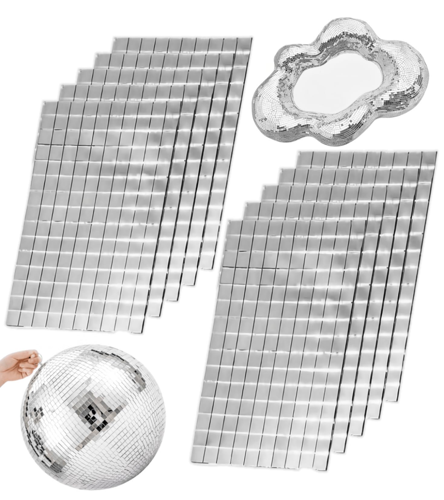 AIVS Self-Adhesive Real Glass Craft Mini Square & Round Mirrors Mosaic Tiles/Stickers for DIY Craft Decoration(10 x 10 mm, 1500 Pieces)