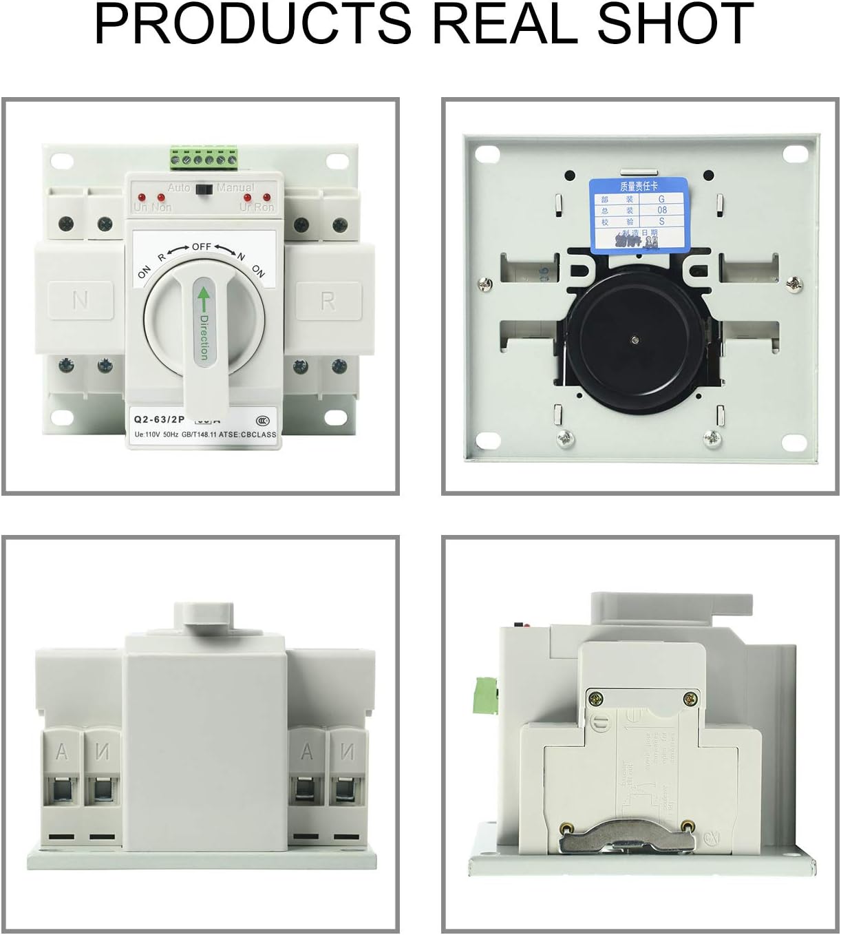 Automatic Transfer Switches 2P 63A 110V, Dual Power Toggle Controller Change-Over Switch ATS for Emergency Generator Backup MCB type Generator Changeover Switch