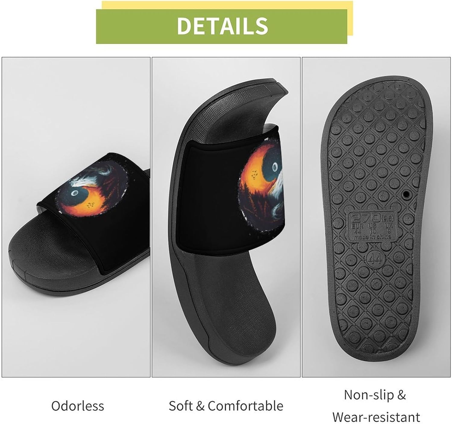 Yin And Yang Symbol on Nature Open Toe Slide Sandals for Women Men Non Slip Shower Shoes House Slippers