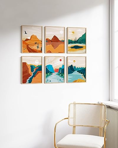 Vista 16 de HAUS AND HUES Juego de póster vintage de parques nacionales, 4 impresiones de parques nacionales, arte abstracto de pared de montaña y naturaleza