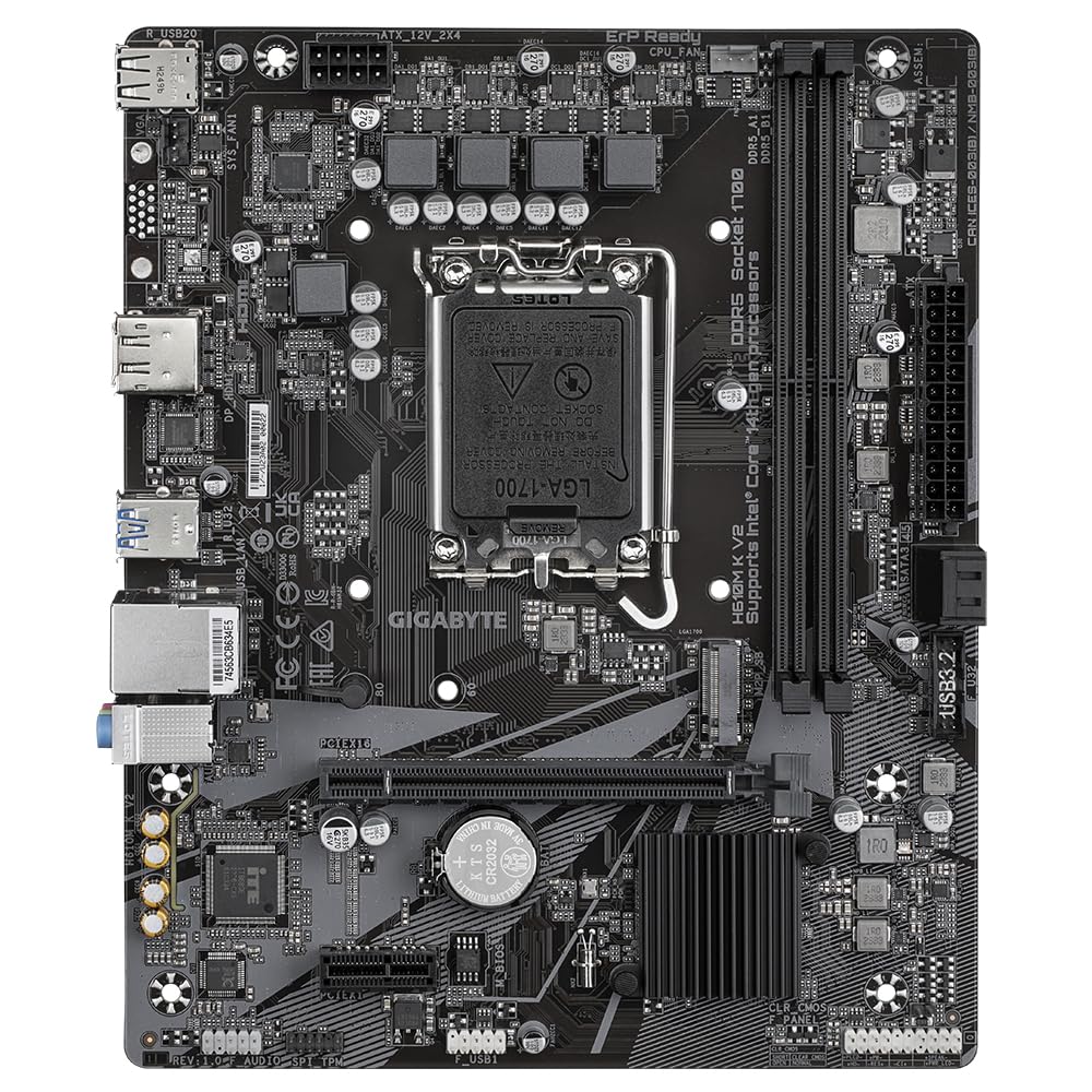GIGABYTE H610M K V2 Scheda madre - CPU Intel Core 14ª generazione, fino a 5600 MHz DDR5, 1xPCIe 3.0 M.2, LAN 1GbE, USB 3.2 Gen 1