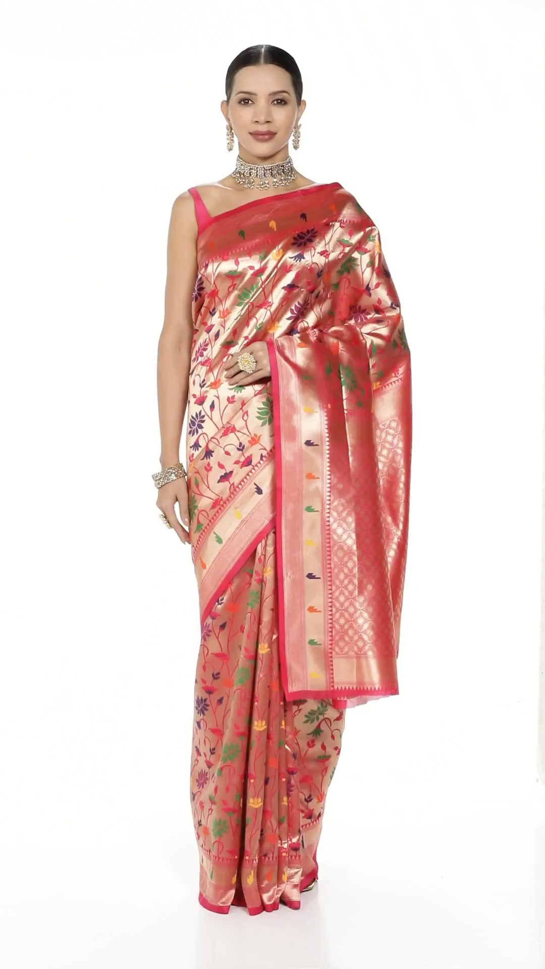 Jaanvi fashion, Sari voor dames van katoenen zijde, met zari-werk en ongestikt blousestuk, Donkergroen, one size