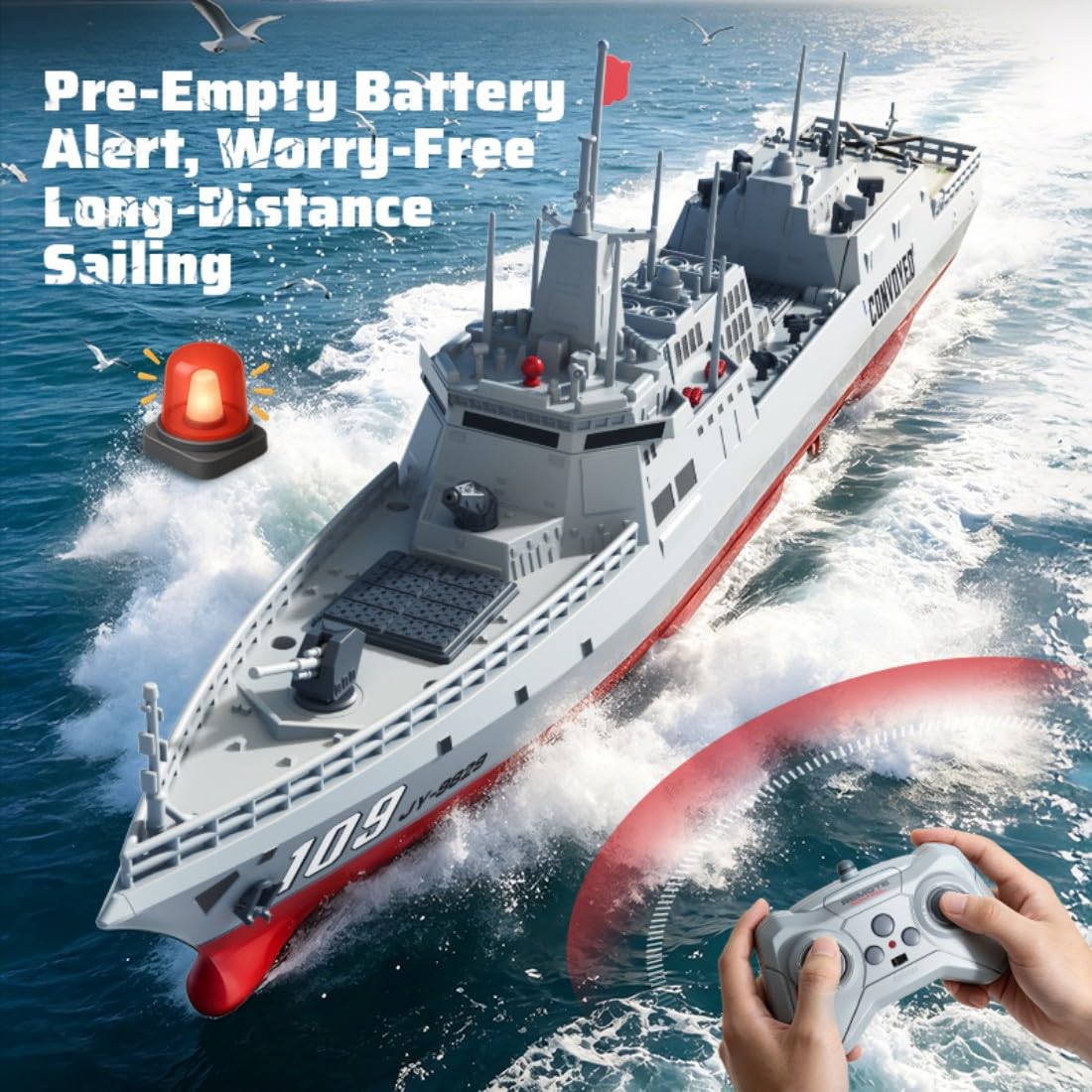 Barco destructor RC de 2,4 GHz con pulverizador de agua y alcance