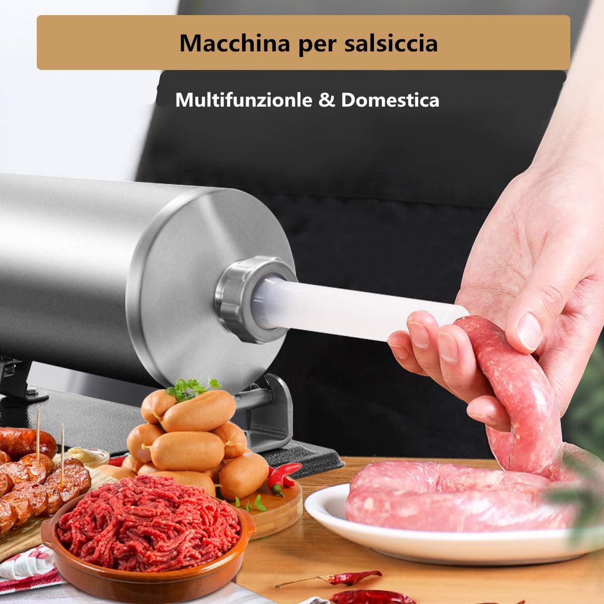 COSTWAY 4 kg Insaccatrice per Salsiccia, Macchina per la Produzione di Salsicce, Insaccatrice Manuale per Uso Domestico, Salsicce Siringa con 4 Tubi di Riempimento