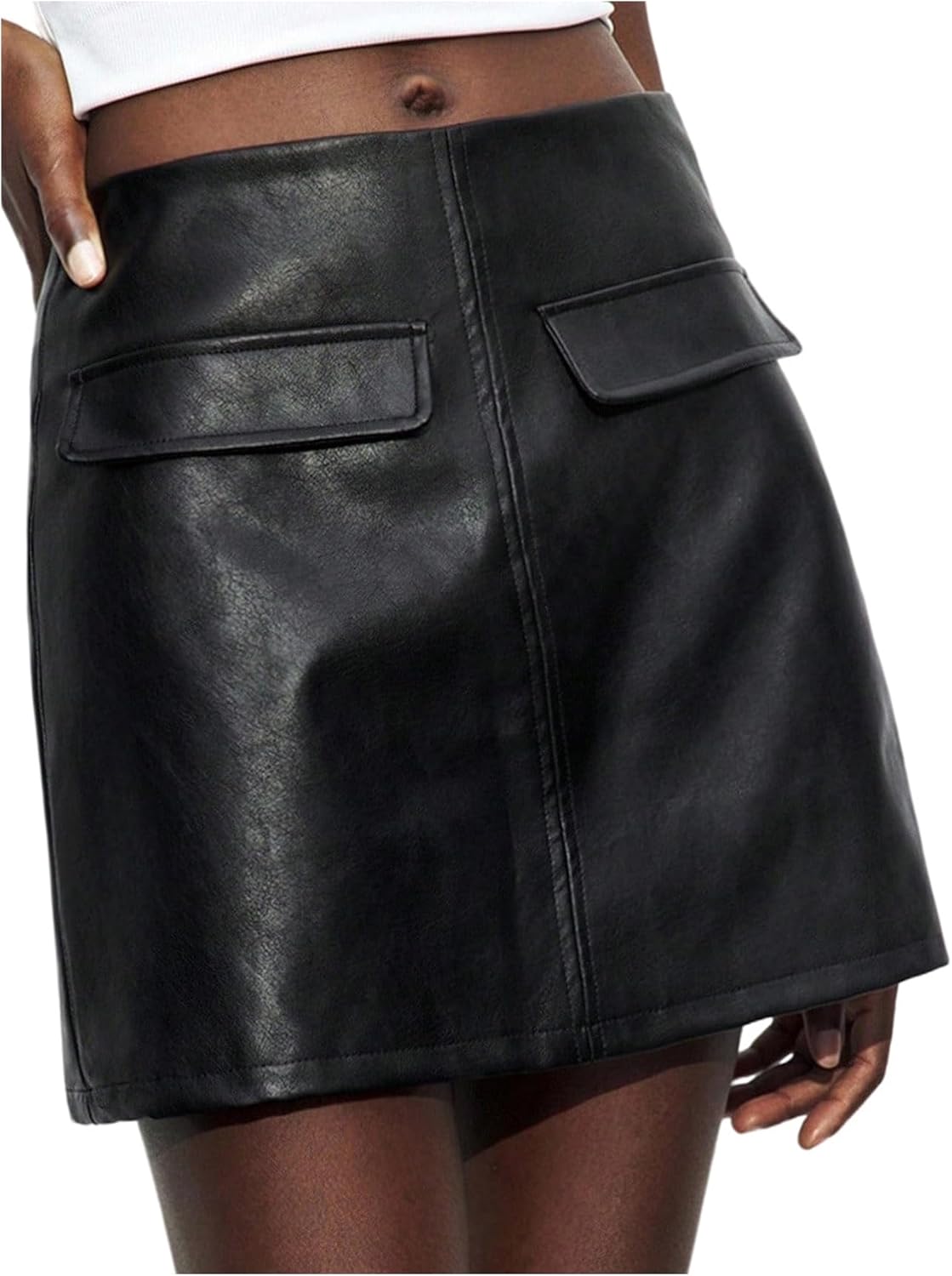 MakeMeChic Women's PU Leather Short Skirt High Waisted A Line Mini Skirts