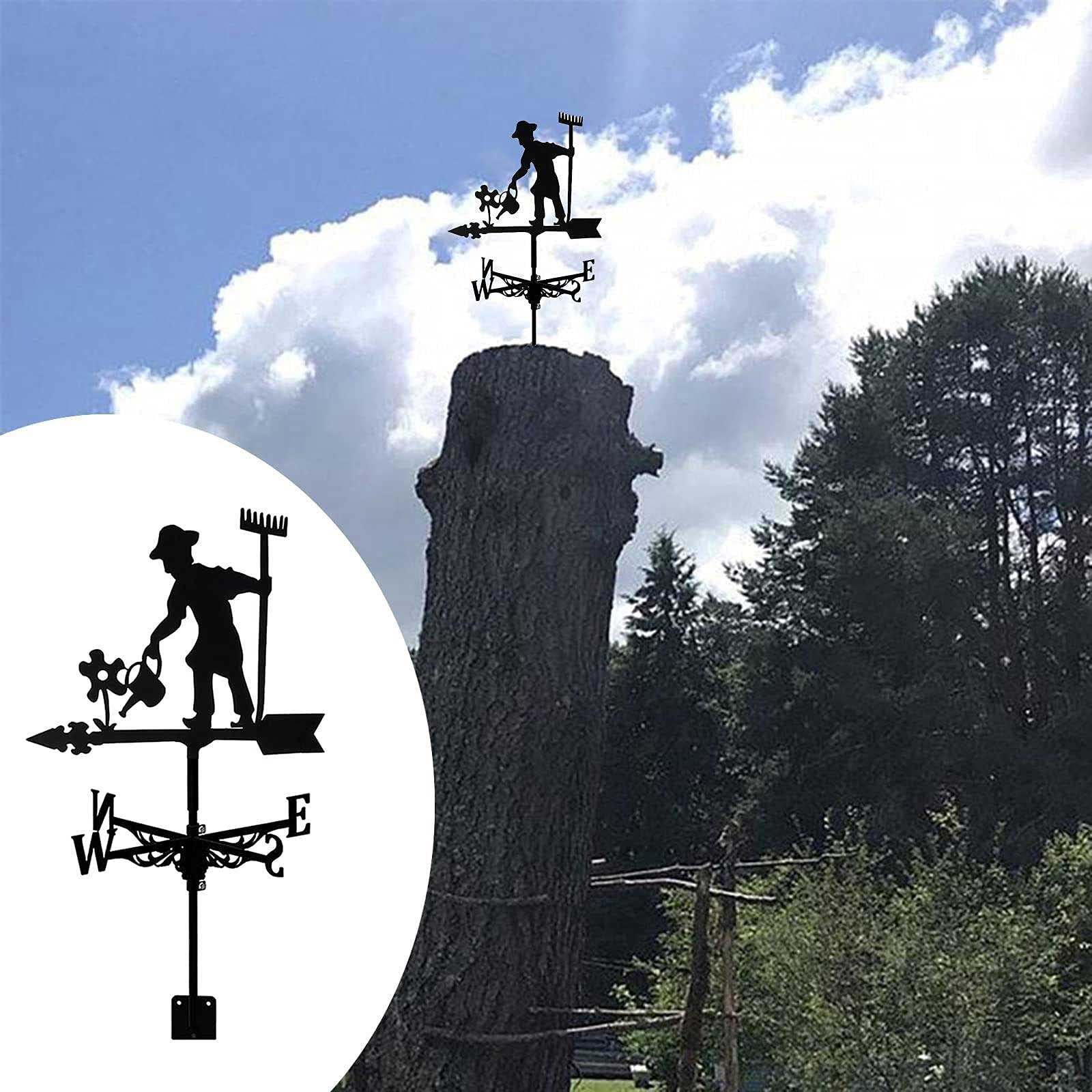 Girouette de Jardin Exterieur, Weathercock Wind Direction Indicator, Girouette en Métal de Toit, Girouette Faucheuse Rétro Ferme (Jardinier)