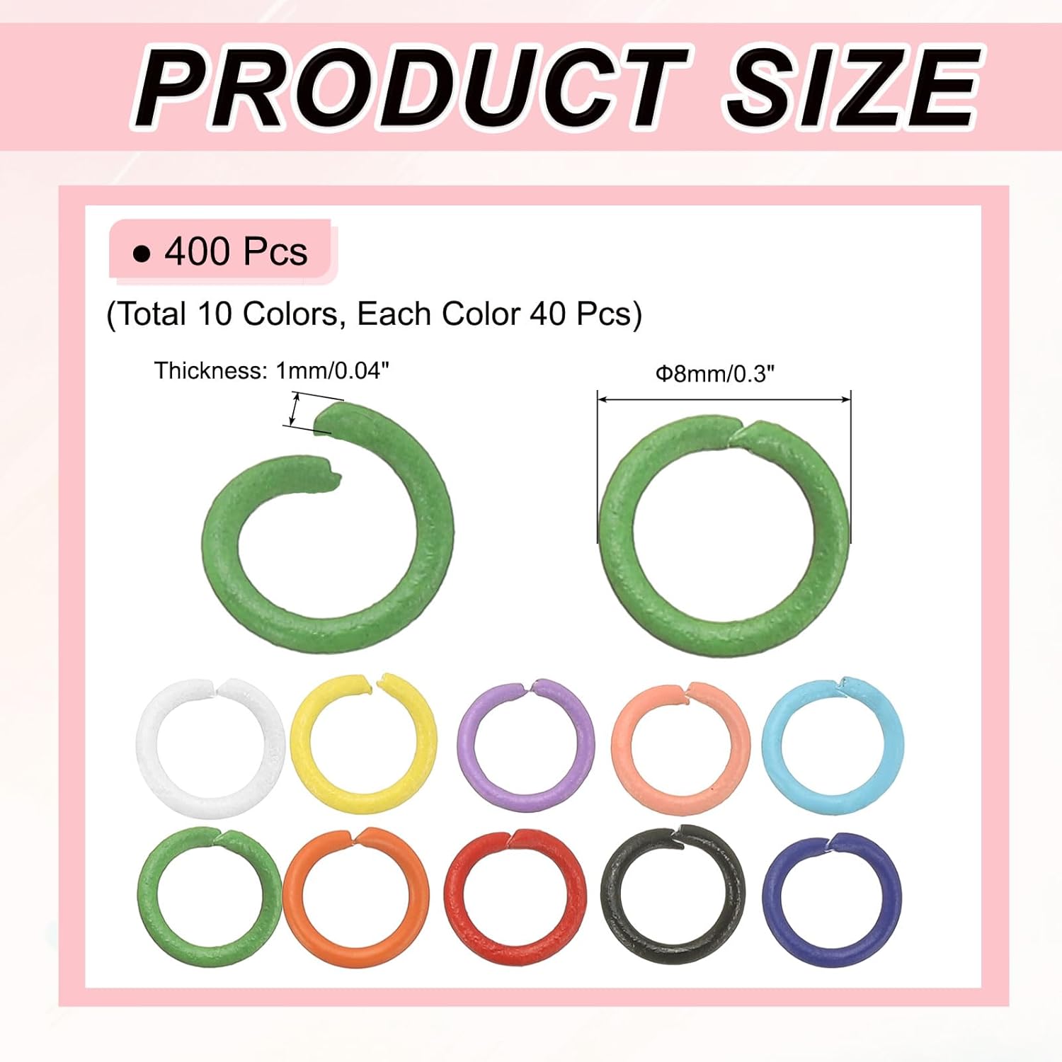 PATIKIL Open Jump Rings, 400 Pcs 8mm Round Ring Charm Loops Connector for Jewelry Making Supplies DIY Craft Keychains Necklaces Earrings, 10 Colors - Image 2