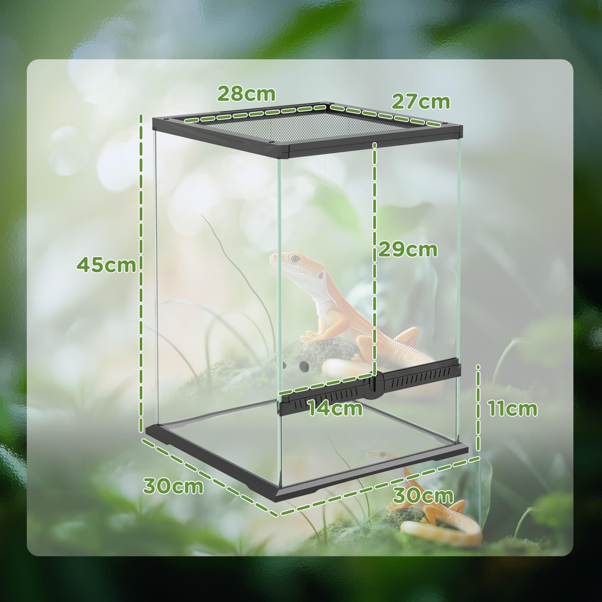 PawHut Terrario de cristal para reptiles, ventilación, 30 x 30 x 45 cm | 40L, ranas, lagartos, serpientes, tortugas, tortugas