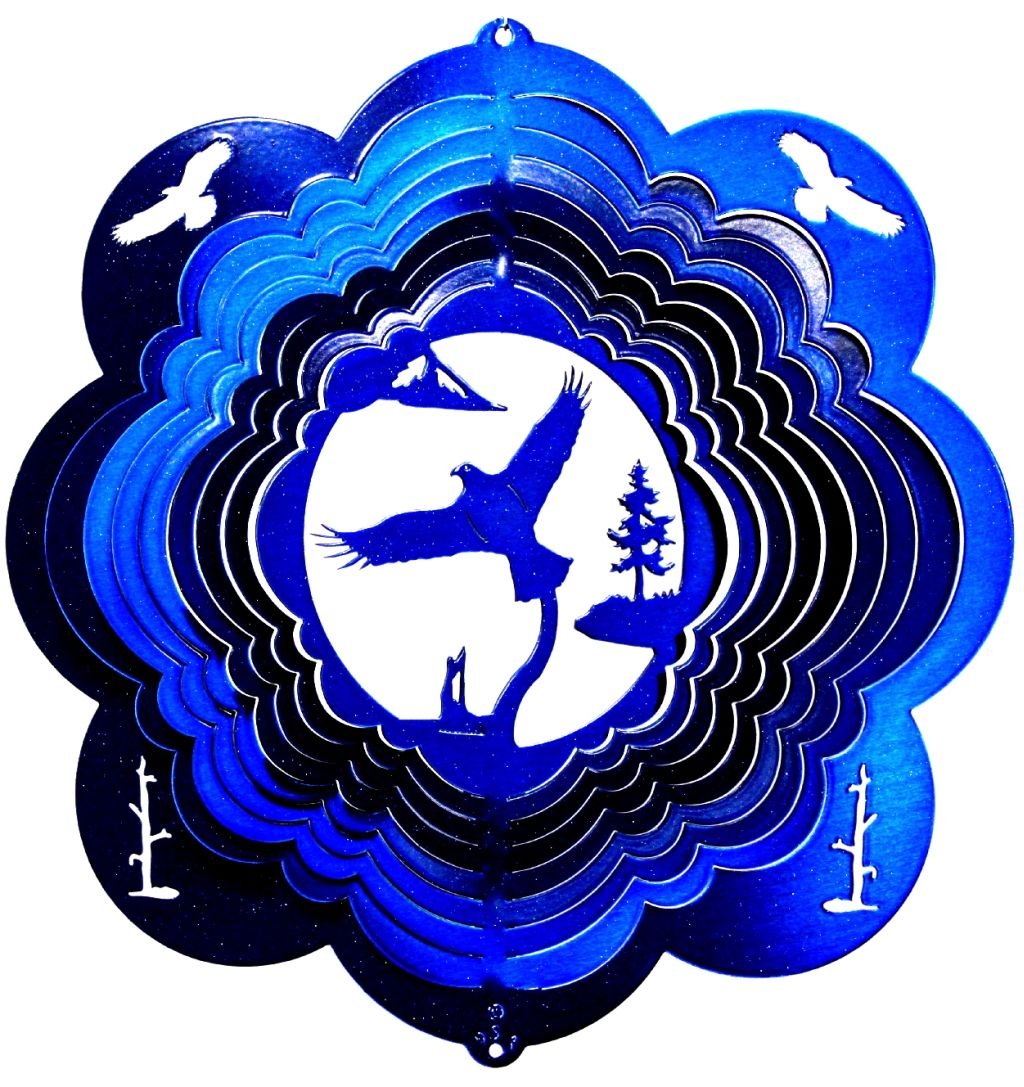 Stainless Steel Eagle 3D - 12 Inch Wind Spinner, Blue