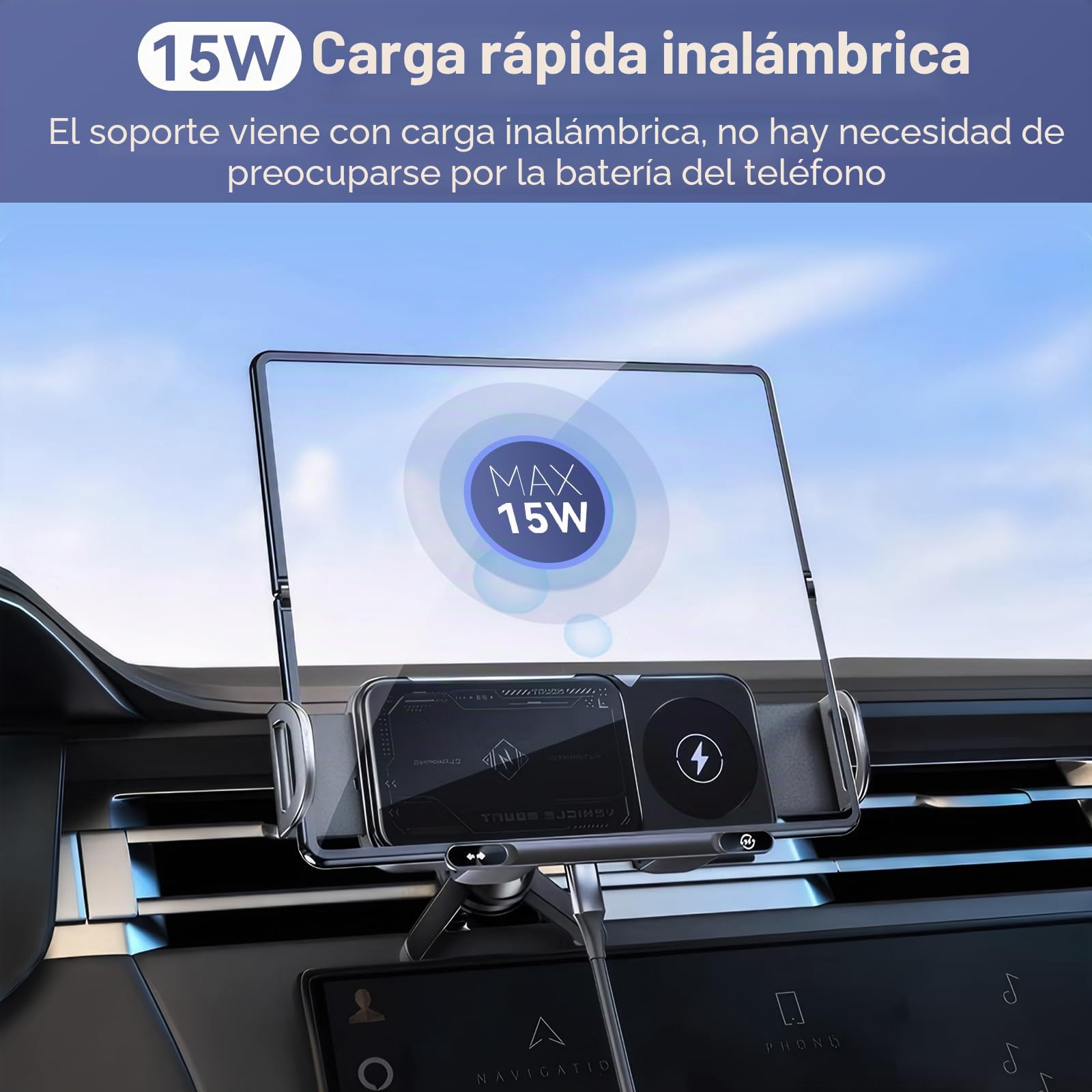 Qoosea Qi 15W Cargador Inalámbrico Coche, Bloqueo Automático Rápida Wireless Car Charger Soporte Rotación de 90°Sujeta Movil Coche Compatible con Galaxy Z Fold 6/5/4/3/2 Z Flip 6/5/4/3 iPhone Xiaomi
