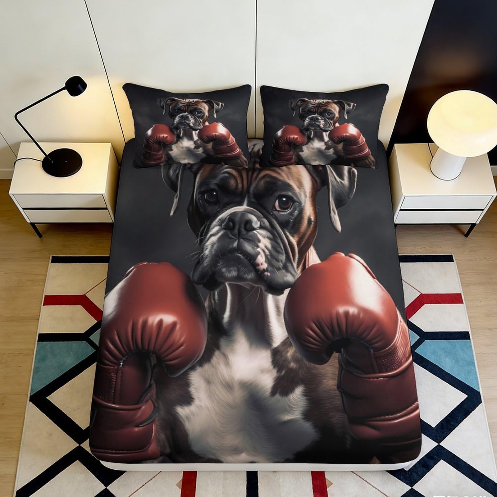 Pnayamiorkfel Style-10 3D Printed Boxing Dog Fitted Sheet Microfiber Breathable Funny Boxer Gloves Bed Cover For Bedroom Decor 90X200x25cm