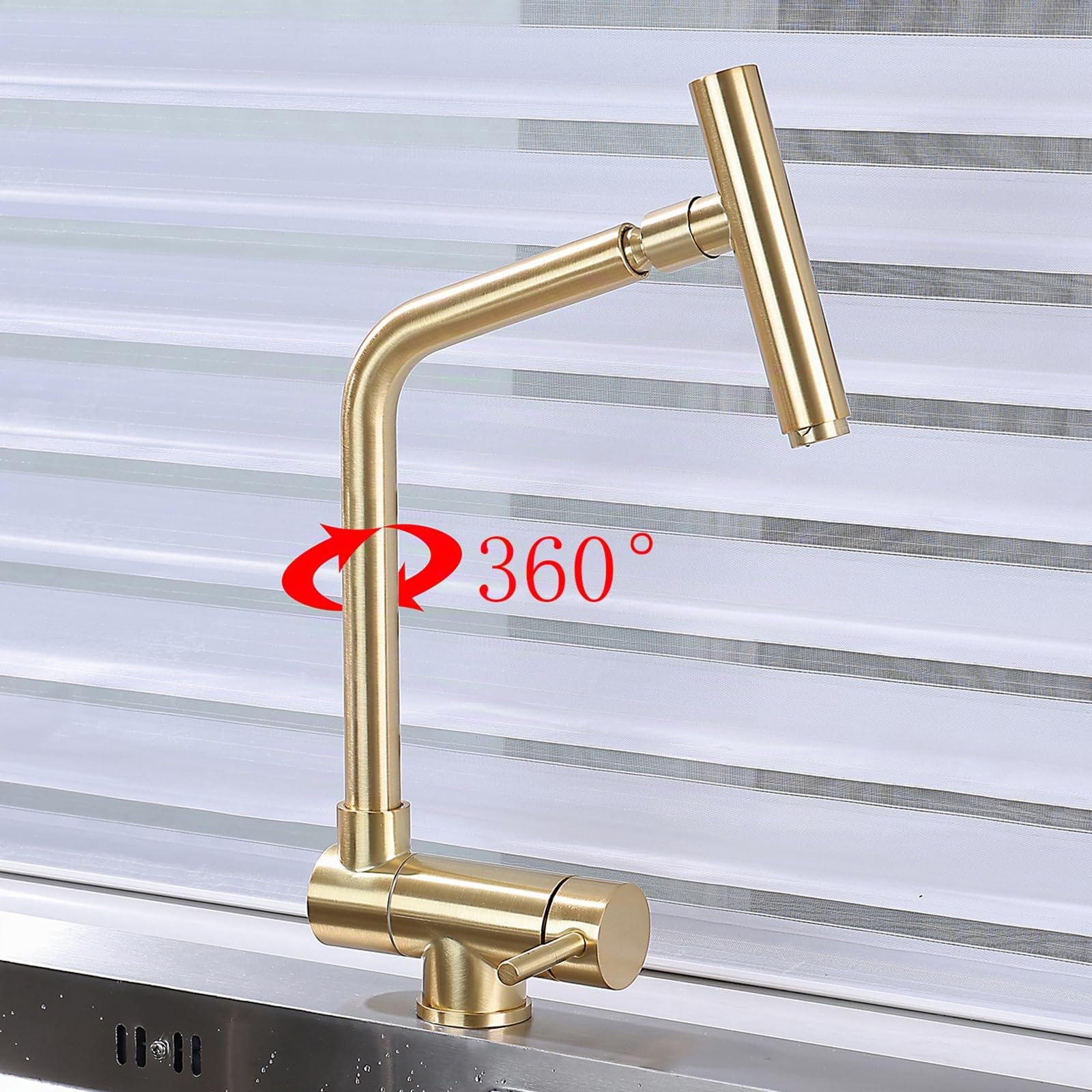XJTNLB Robinet Rabattable Cuisine Doré Brossé Mitigeur Rabattable Inox avec 2 Types de Jet Robinet Cuisine Rabattable Sous Fenetre