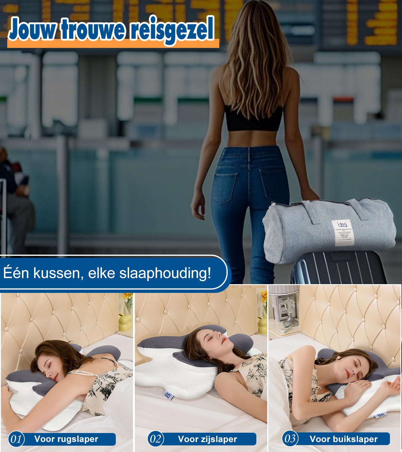 Orthopedisch Memory Foam Nekkussen - Grijs - Voor Rug- Zij- en Buikslapers hoofdkussen