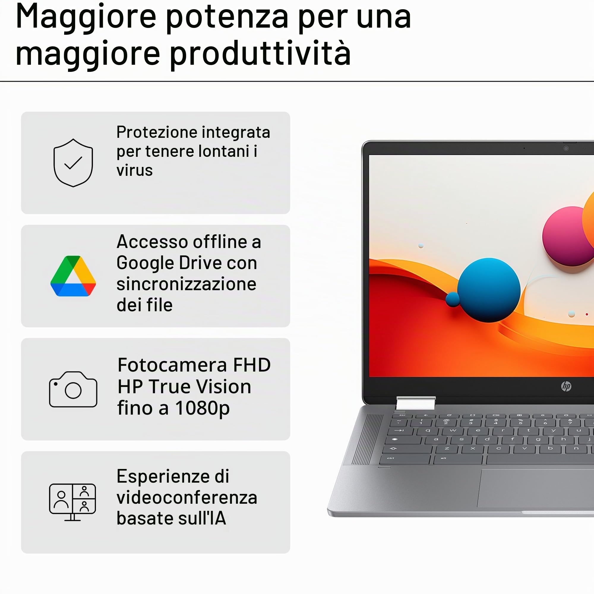 HP Chromebook X360 - Computer portatile Google 14" FHD (Intel N100, 4 GB RAM, 128 GB eMMC, ChromeOS) + abbonamento Google AI Pro con Gemini Pro e 2 TB di spazio di archiviazione per 3 mesi -QWERTY