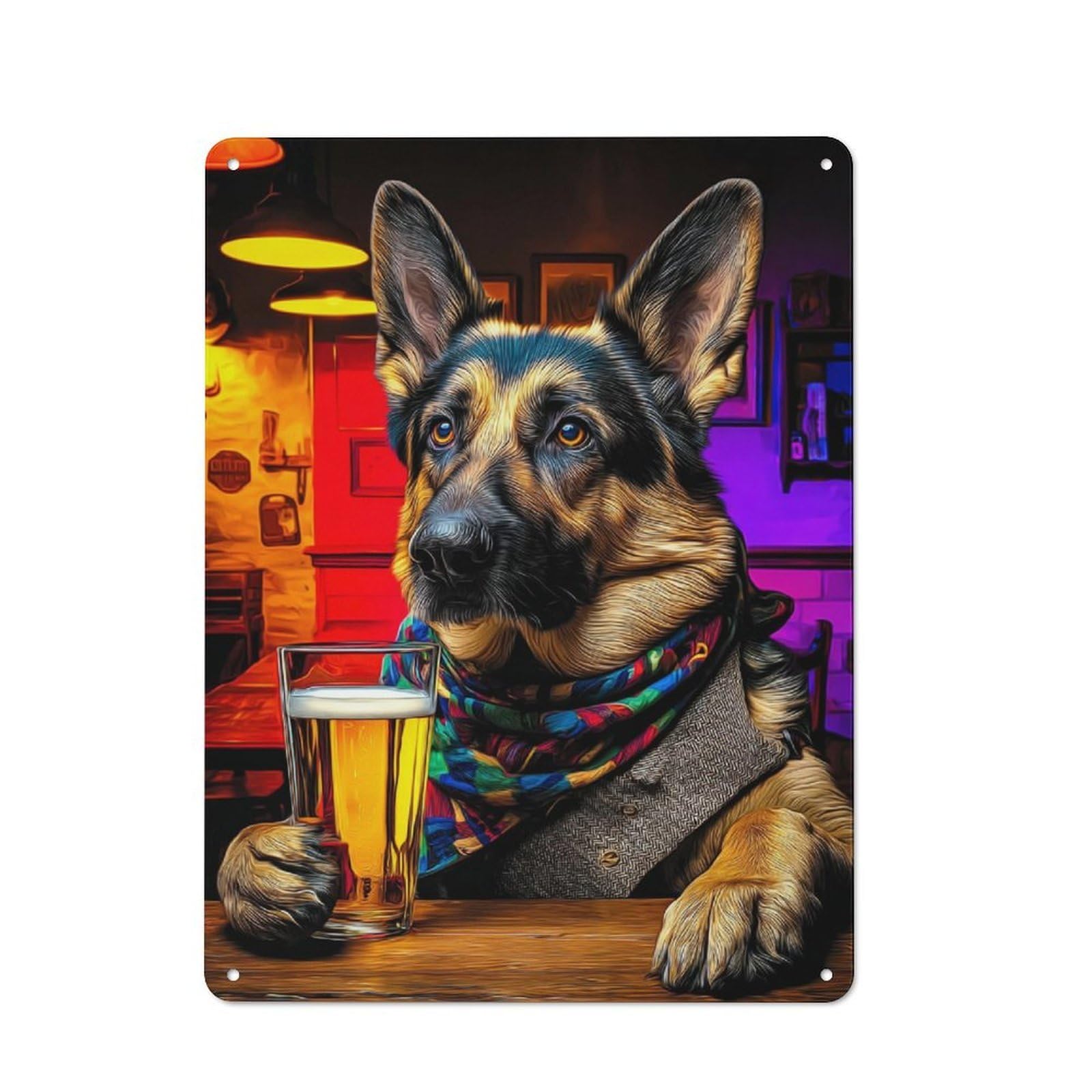 German Shepherd Enjoying A Pint in Pub Retro Metal Wall Decor 40x30cm, Tin Wall Sign for Bakery, Diner, Cafe Or Family Room