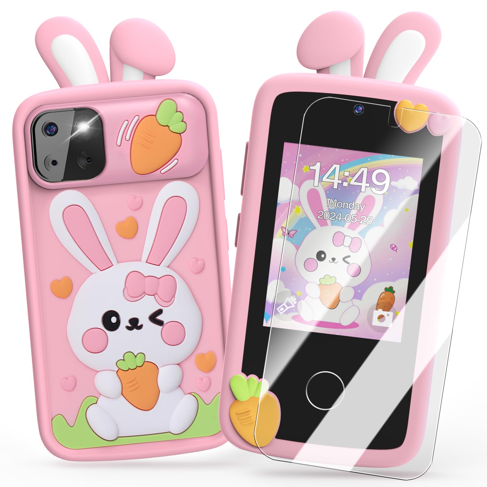 Luyiilo Kids Smart Phone Toys for Girls,Easter Gift for Kids Toys for 3-9 Girls Mini Smart Phone Toys with 2.8" Touchscreen 16 Learning Games Dual Camera Music Player, 8G SD Card