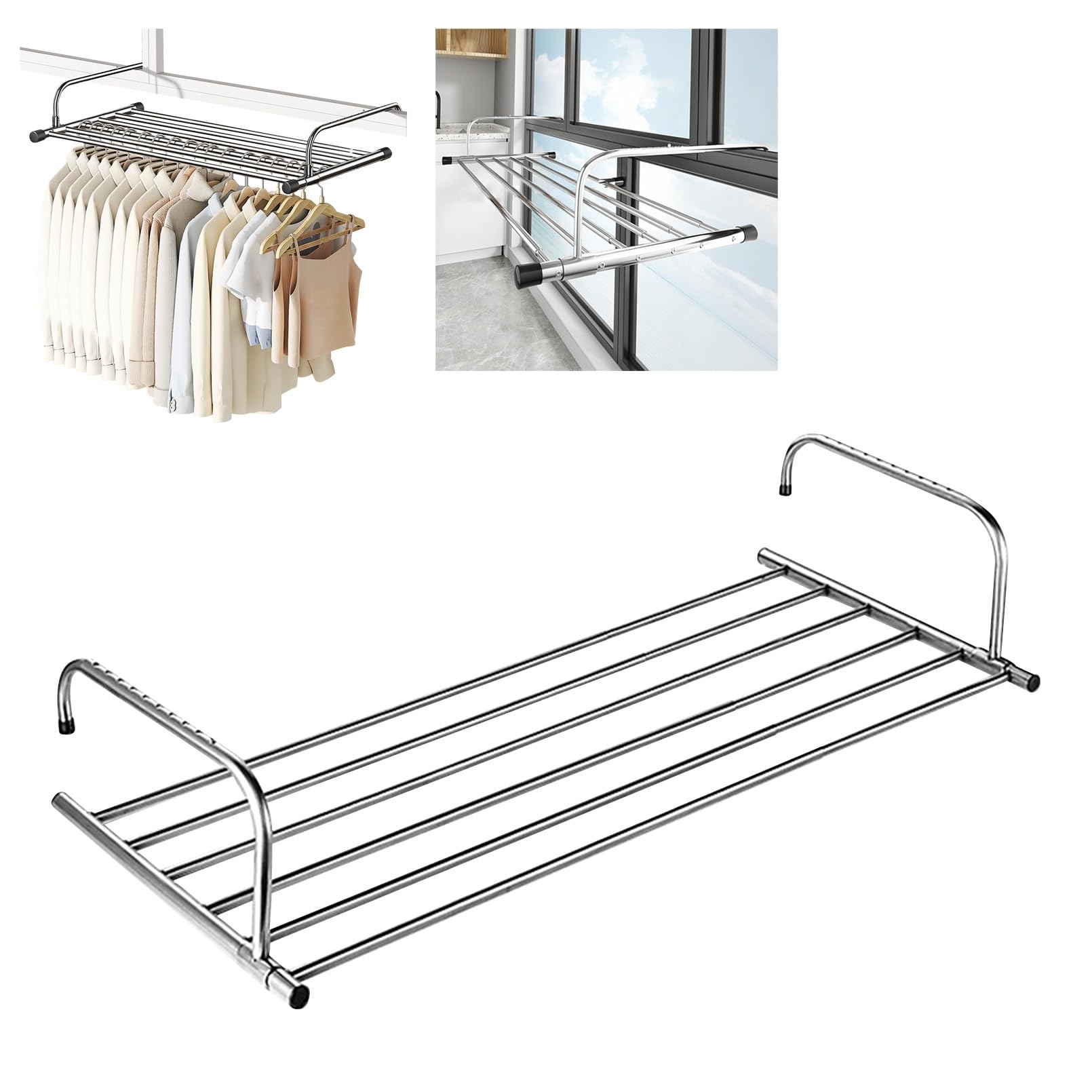 Stendino Allungabile Stendino da Balcone/Termosifone, Stendino da Balcone Esterno, Regolazione A 10 Fori, Per Vestiti, Calzini, Stendibiancheria In Acciaio Inox Stendino da Parete Facile da Piegare(62