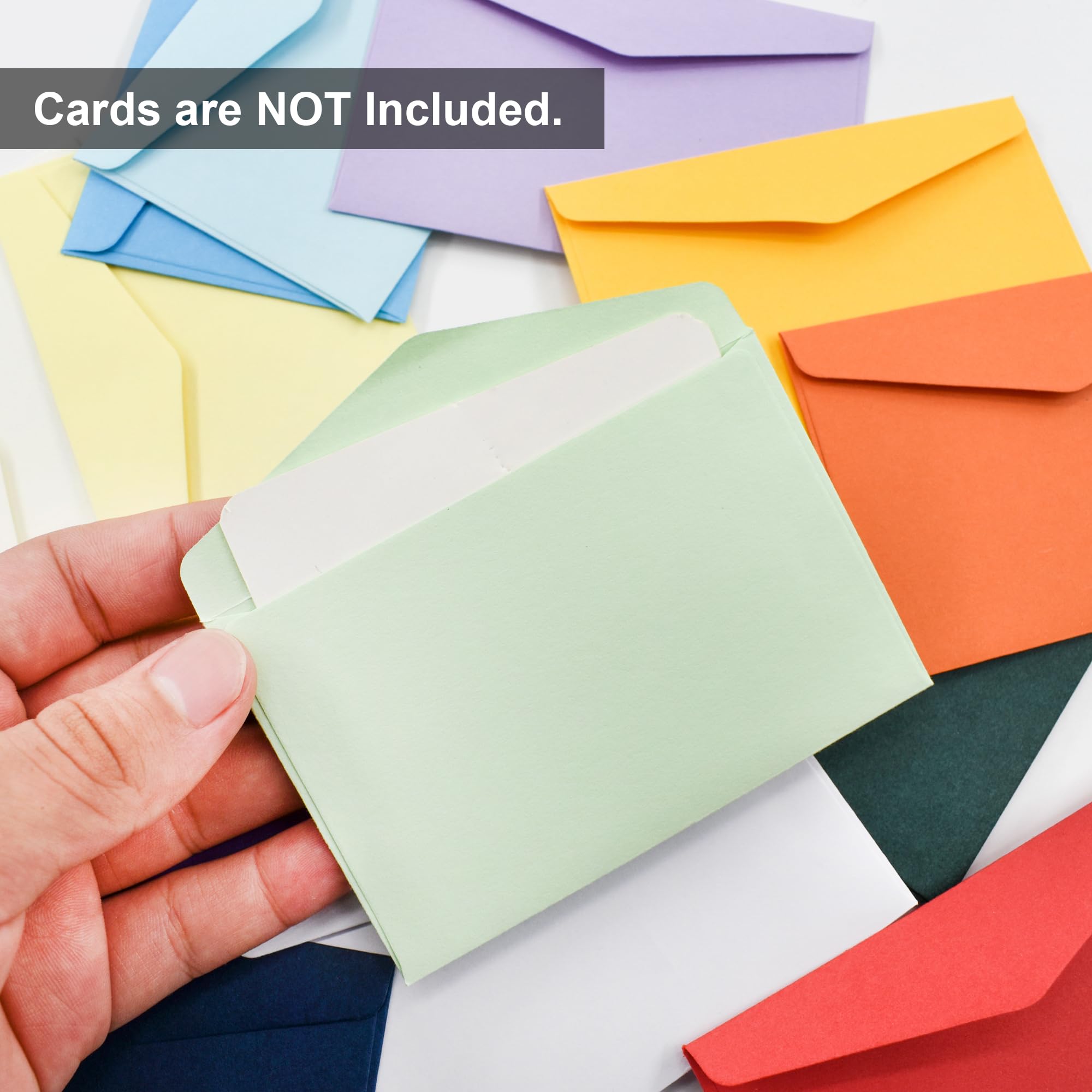 VANRA 150 Pack Mini Envelopes - 15 Assorted Colors for Gift Cards Business Cards & More (4x2.7 in), Blue,Green,Orange,Purple,White - Image 2