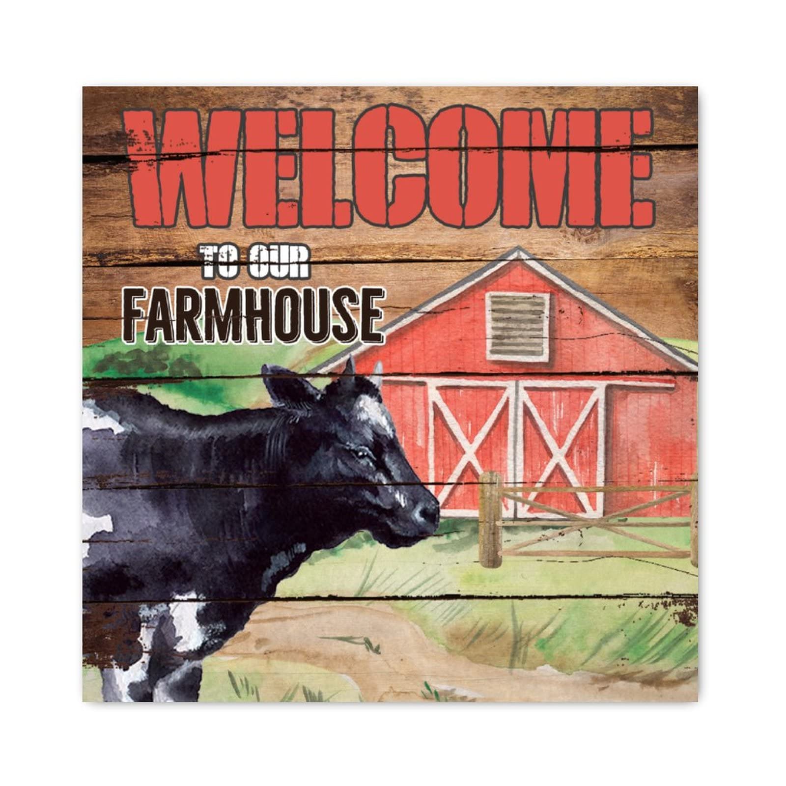 Vache rouge décorative et tableau bois vintage chic pour la maison