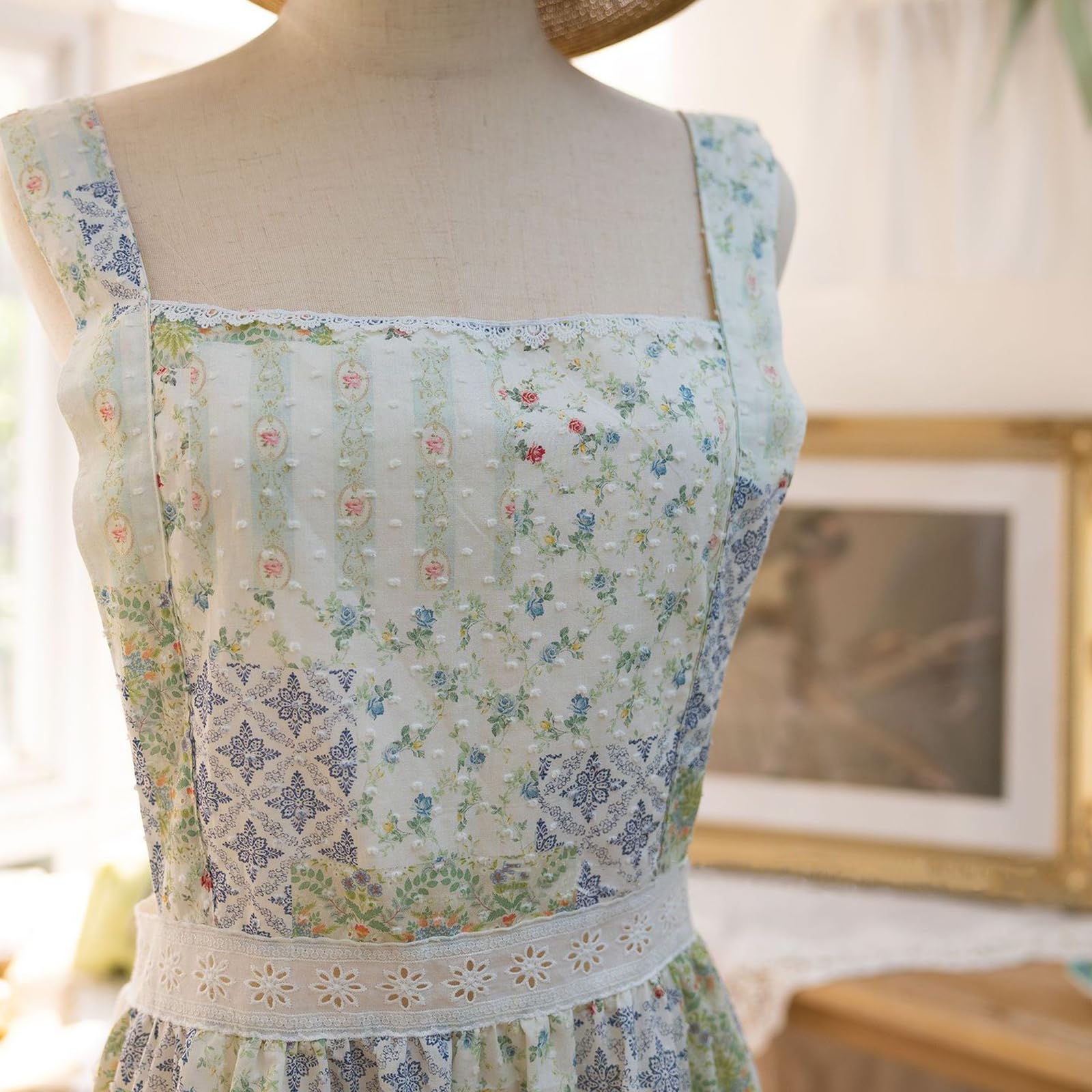 Bawełniany Fartuch Kobiet W Japońskim Stylu Fartuchy Damski Pinafore Z 2 Kieszeniami Do Ogrodzie Sprzątanie GotowanieBlue,One Size