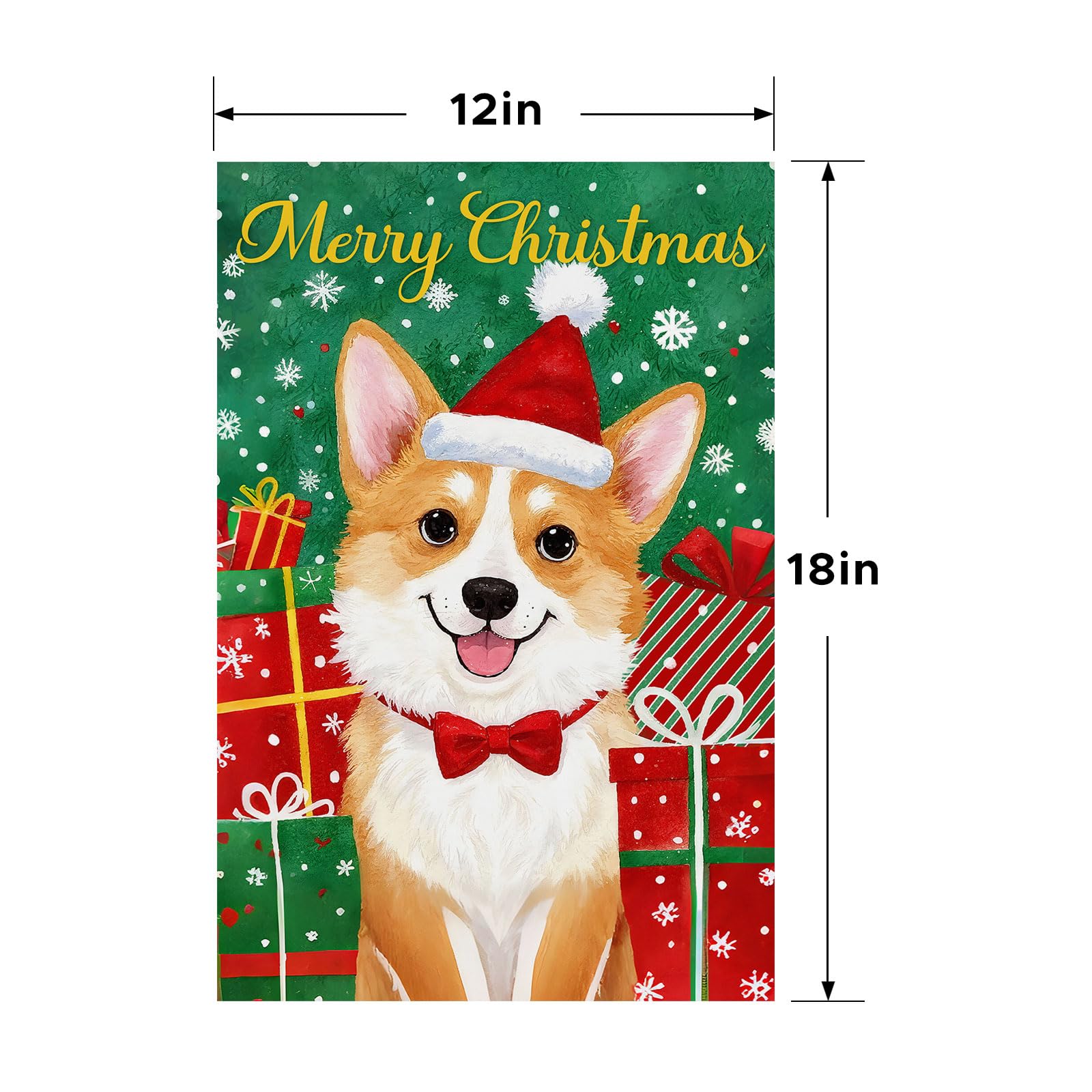 Condition photo showing New/Like New for Christmas Garden Flag 12x18 Inch Double Sided Outside, Winter Dog Yard Burlap Decoration Welcome for Outside Home Decor Outdoor 