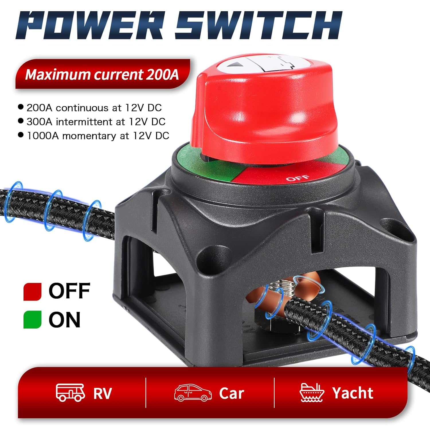 2 Interrupteurs Batterie 12-48V HOISGEAR 200A/1000A - Coupe-Circuit 1-2-Both-Off