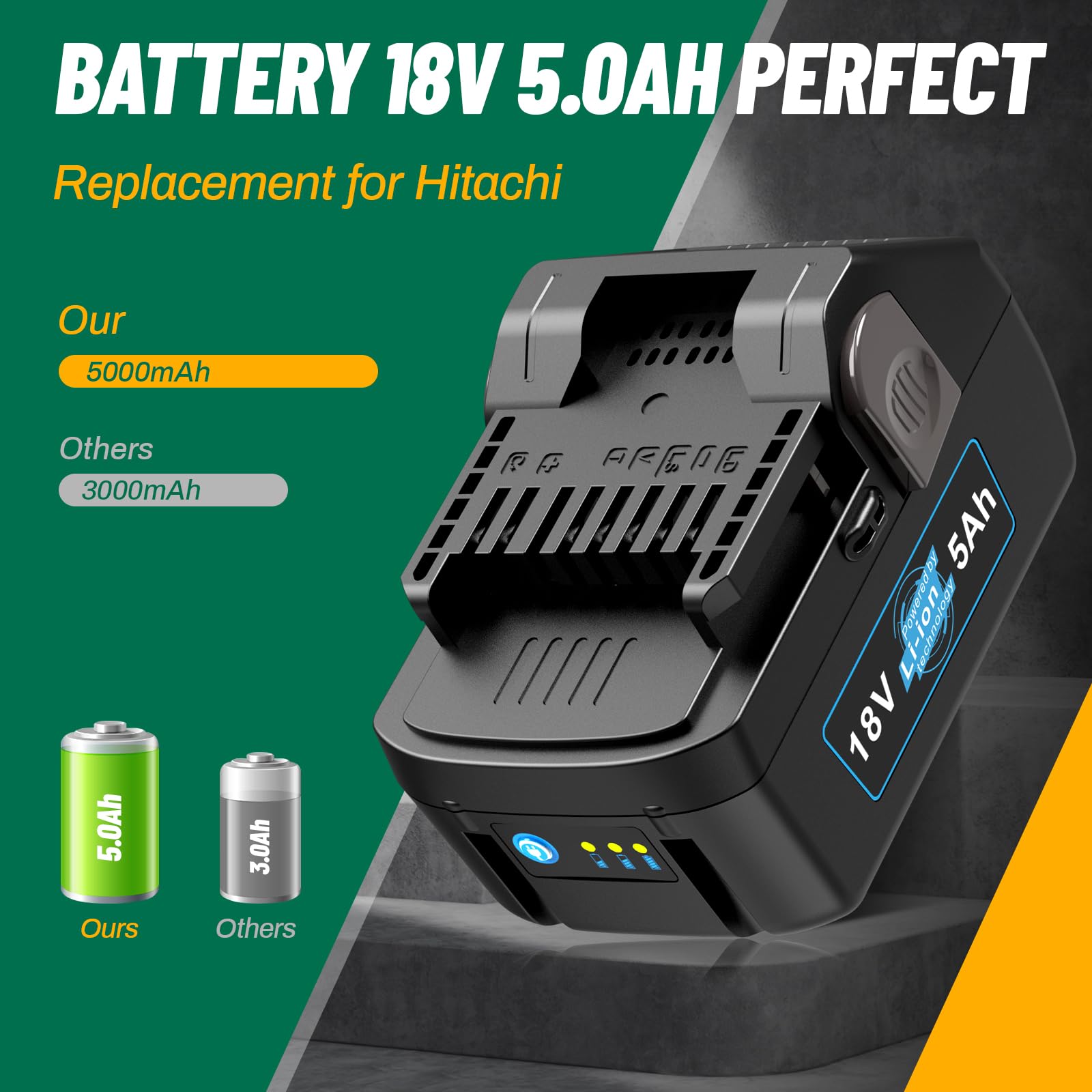 ASUNCELL BSL1830 Batterie 18 V 5 Ah pour outils électriques Hitachi 339782 BSL1830C 330139 330557 BSL1815X BSL1815S C18DSLP4 CJ 18DSLP4 C 18DSL2 FCG 18DL R 18 8DSL