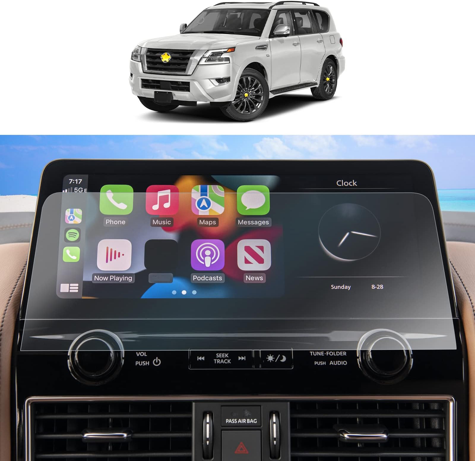 Plastic Screen Protector for 2021 2022 Nissan Armada Navigation Display High Clarity Anti-Scratch Touch PET Plastic Crystal Clear Protective Film