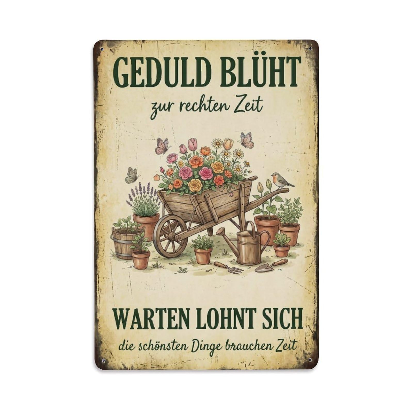 Vintage Funny Garden Patience Blooms Rustic Gate Lovely Metal Tin Sign Plaque Wall Decor for Cafe, Club Bar, Office, Garden Metal Poster 8x12Inch