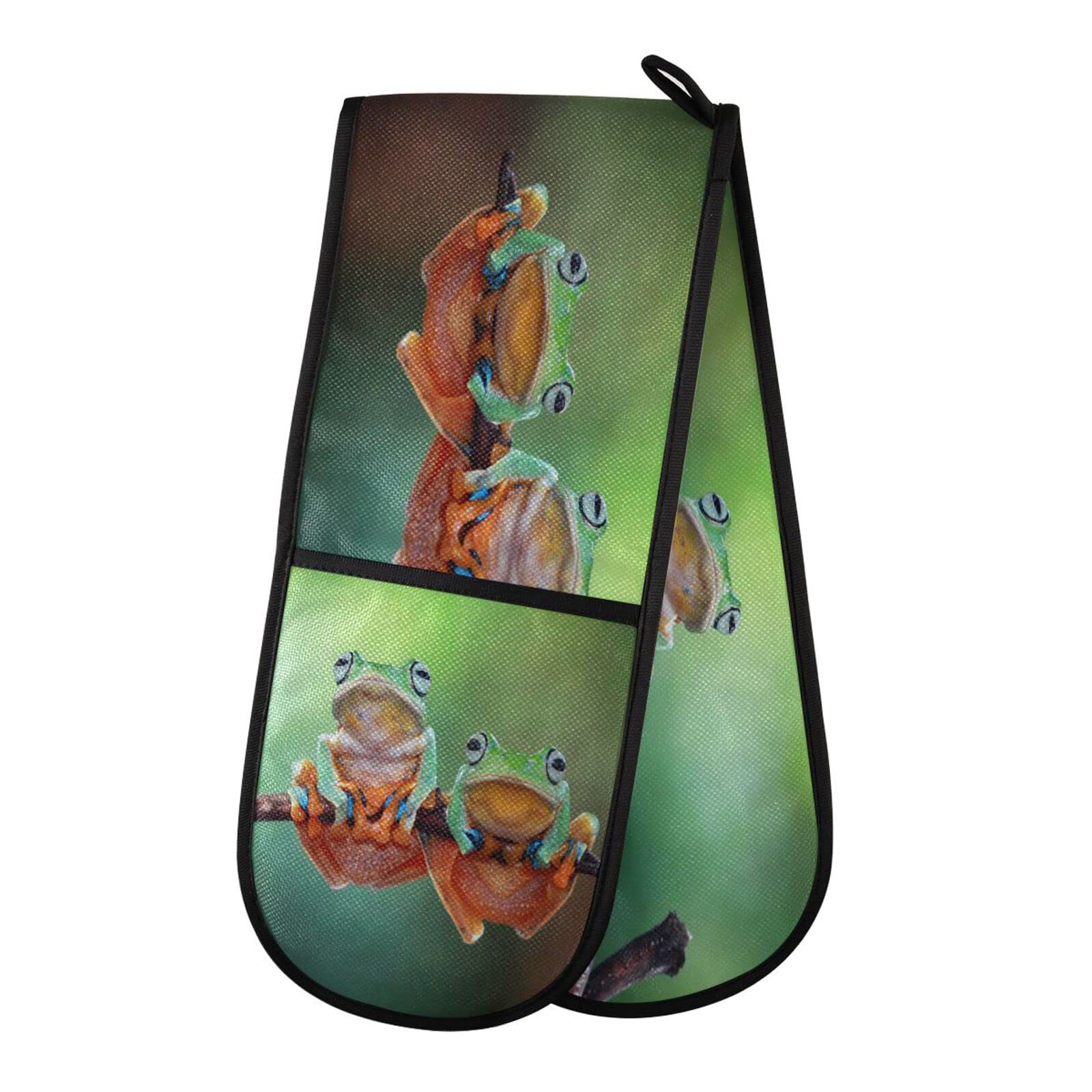 Youjuner Colour 28 Double Oven Glove 3D Animal Frog Heat Resistant Double Ovens Mitt Modern Cooking Gloves Potholders