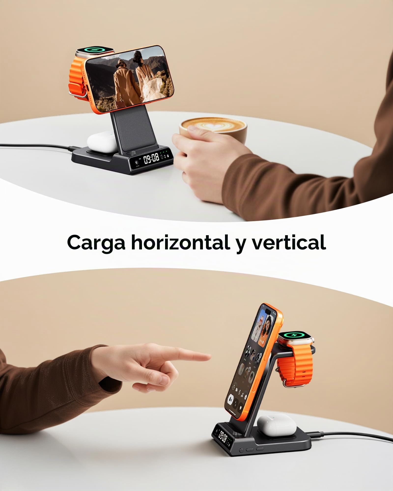 Cargador Inalámbrico Magnético Rápido 25W, Estación de Carga para MagSafe | 3 en 1 Cargador para iPhone 17e Air 17 16 15 14 13 12 Series, Apple Watch 11/10/9/8/7/6/5/4/3/2/SE/Ultra, AirPods 3/2/Pro