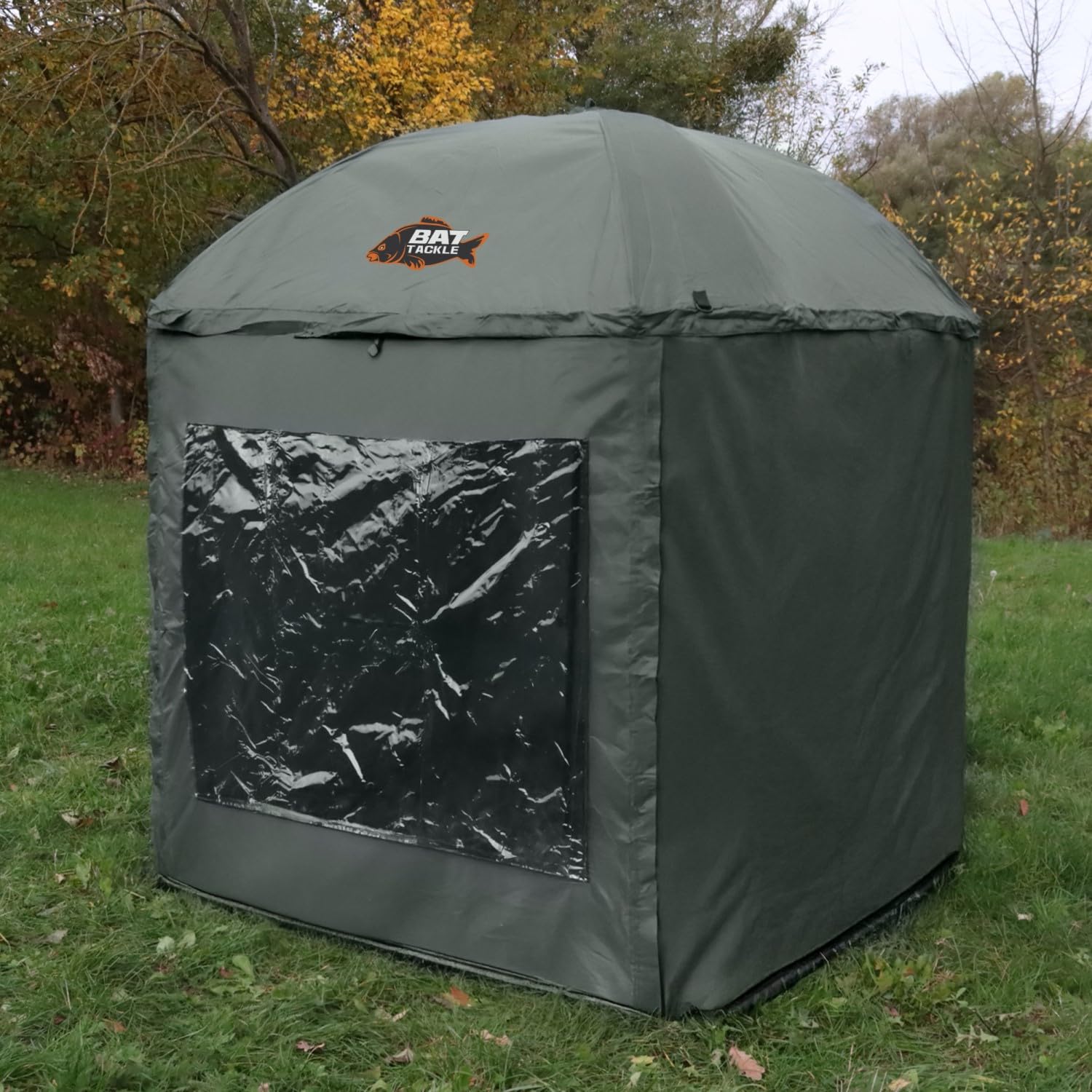 Covered Umbrella Shelter – 2-in-1 Schirmzelt 1,70 x 1,70m – Wasserdichtes Angelzelt 210D Oxford PU – Inkl. Seitenteilen & Sichtfenster – Leichtes Brolly für Sessions & Karpfenangeln