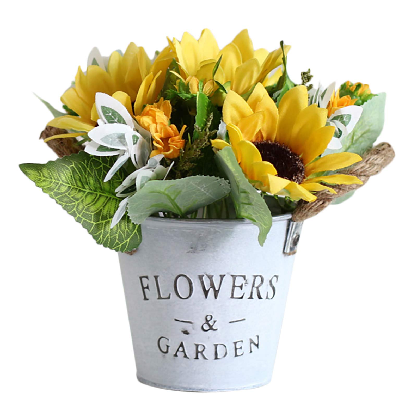BFYDOAA Artificial Sunflowers with Pot,Artificial Flowers in Metal Potted for Indoor Bedroom,Wedding Arrangements, Office Desk, Windowsill Decorations