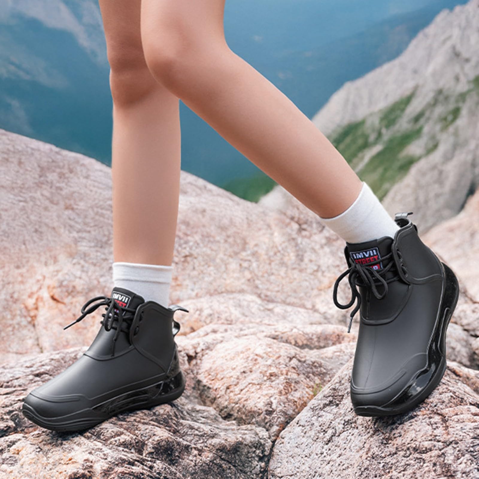 Generisch Stivali da pioggia da donna, corti, estivi, con suola antiscivolo, resistenti all'abrasione, da trekking, impermeabili, leggeri da lavoro, alla moda