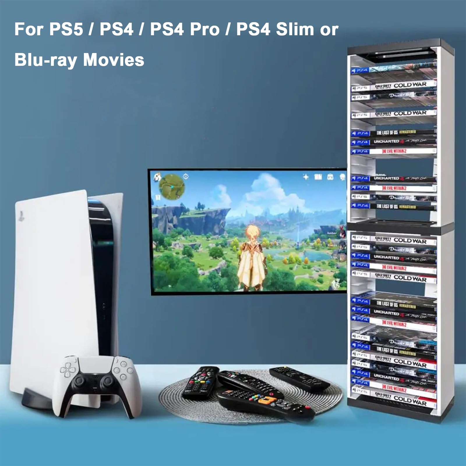 Esenlong Torre de almacenamiento de juegos PS5, soporte universal para juegos PS4, Xbox Nintendo Switch, con capacidad para 36 discos de juego PS5 (Almacenamiento 36)