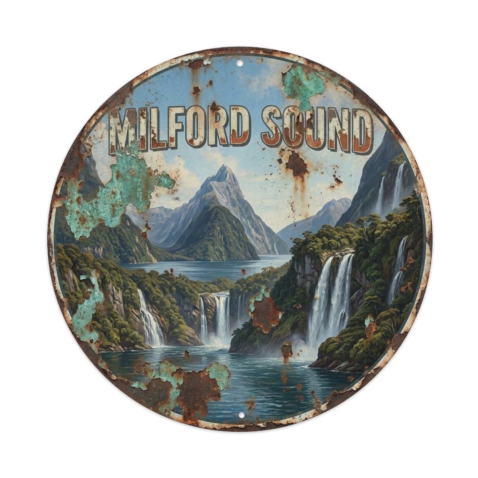 Olyhtr 8X8inch Classic Style Milford Sound New Zealand Travel Retro Mountain Metal Tin Sign