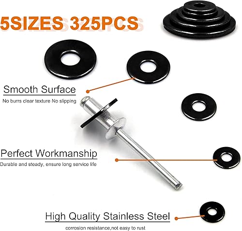Miniatura 3 de ISPINNER Kit surtido de 325 arandelas de remache de respaldo, arandelas de acero inoxidable para remaches ciegos de diámetro 332 pulgadas 18