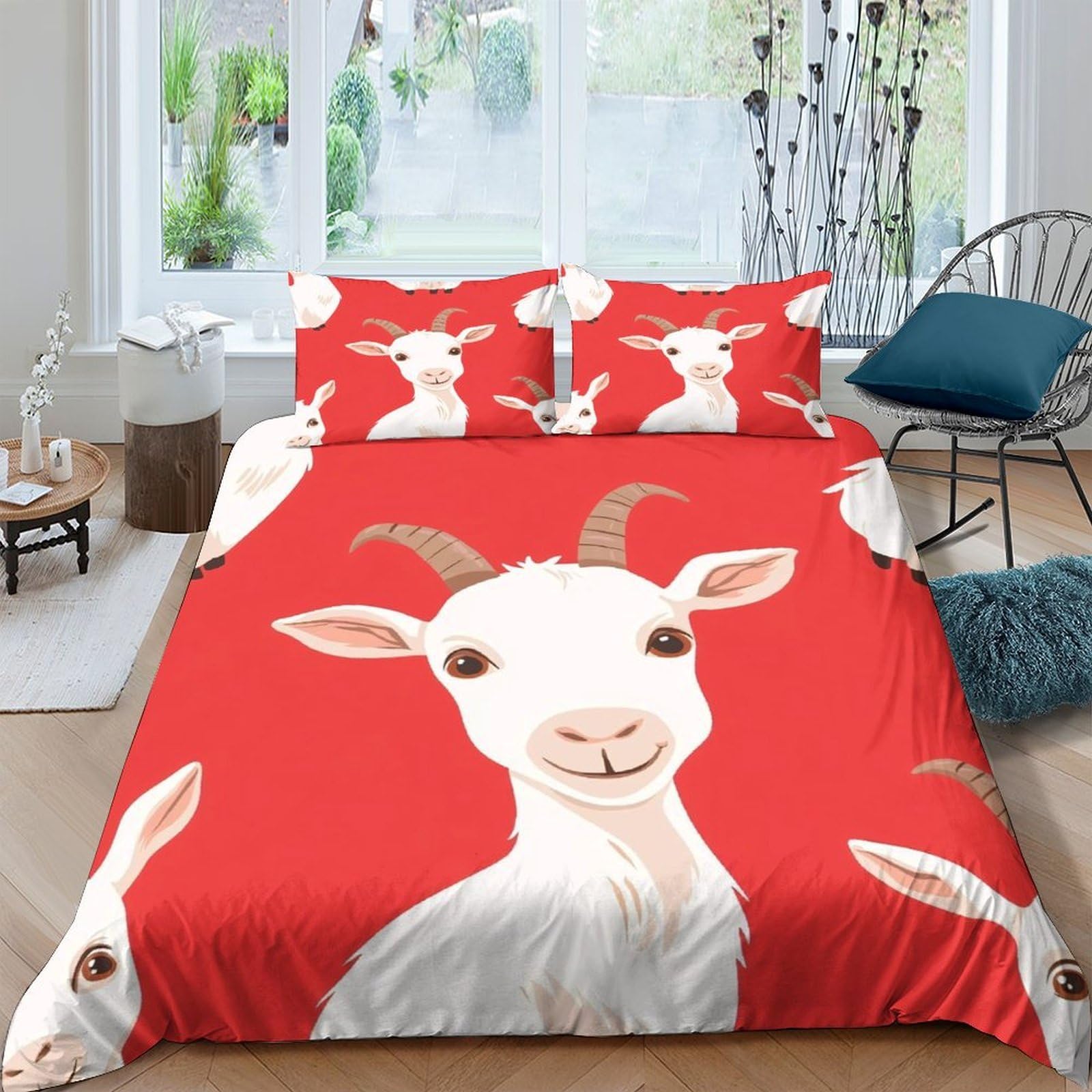 Ctjqhvkz Style-7 3D Printed Goat Cartoon Fitted Sheet Microfiber Red Animal Mattress Cover For Bedroom Decor Home Dorm Protection Single（135X200cm）