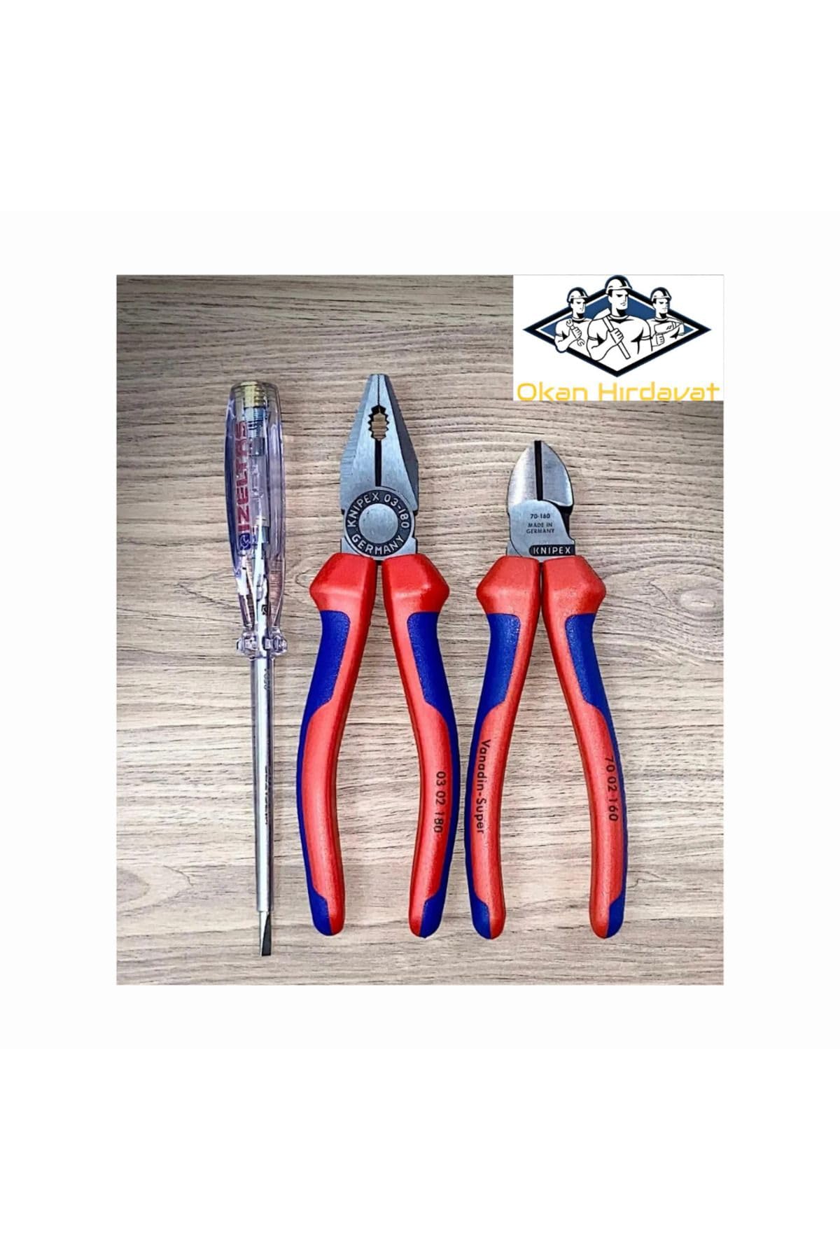 Knipex 3'Lü Set 180Mm Pense 160Mm Yankeski 190Mm Kontrol Kalemi İzeltaş