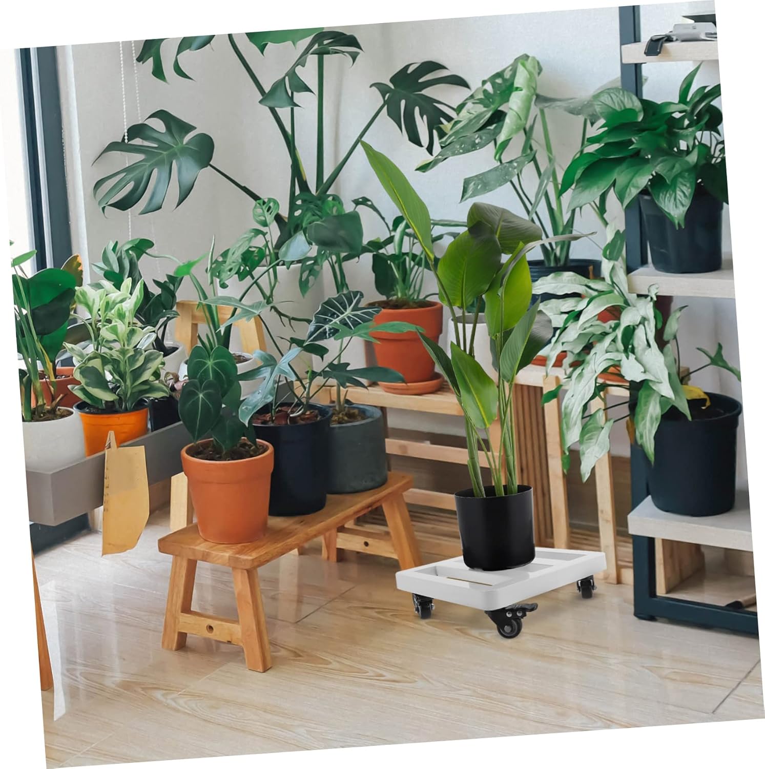 BESPORTBLE Heavy-Duty Iron Plant Stand Wheels for Indoor and Outdoor Use Movable Flower Pot Tray Rounded Corners for Garden Plants and Large Vases