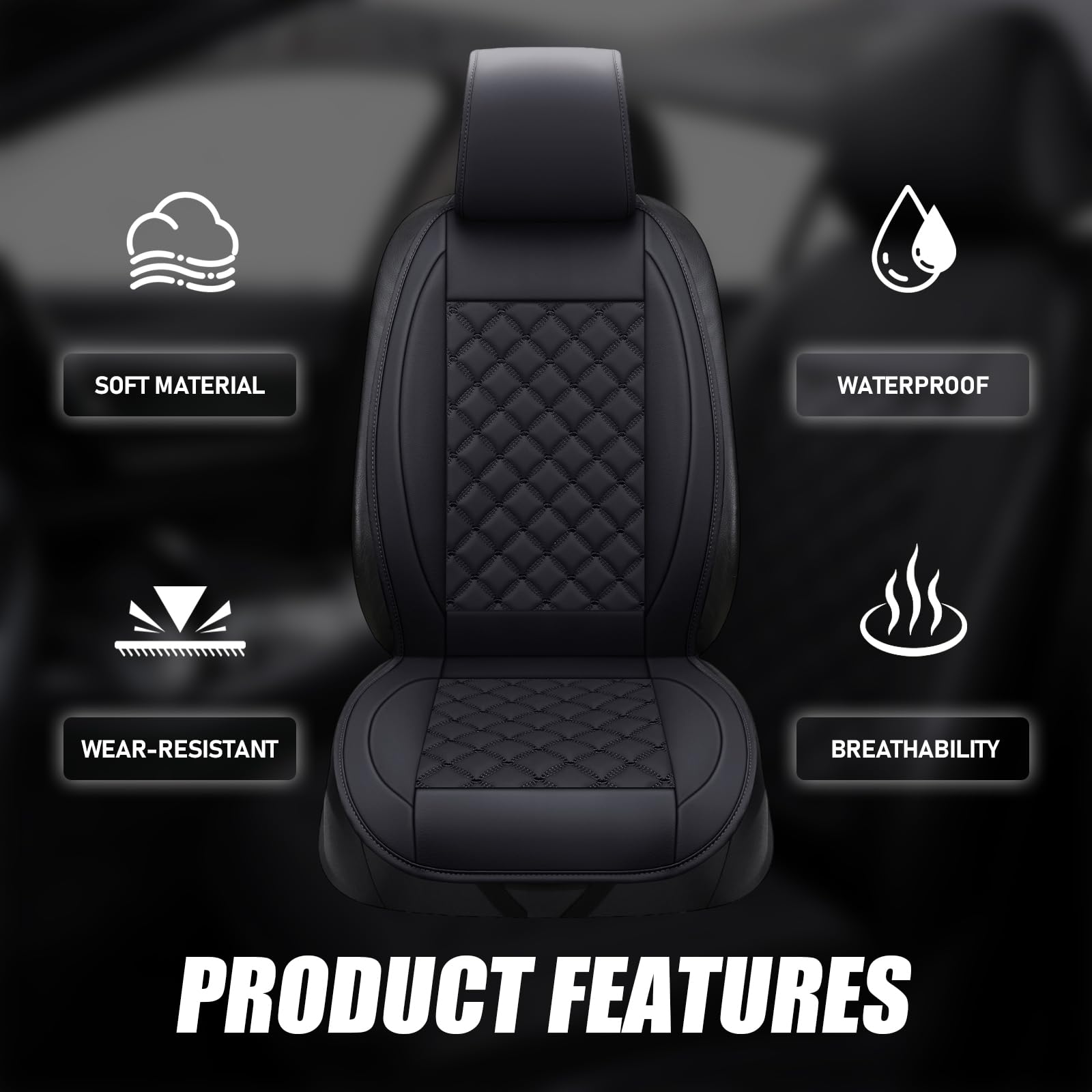 2 Stück PU Kunstleder Auto Vordersitzbezüge, Schwarz mit Rhombus Motiv | Universelle Passform , Airbag Kompatibel, Verschleißfest & Atmungsaktiv, Einfache Montage Autositzbezüge Set