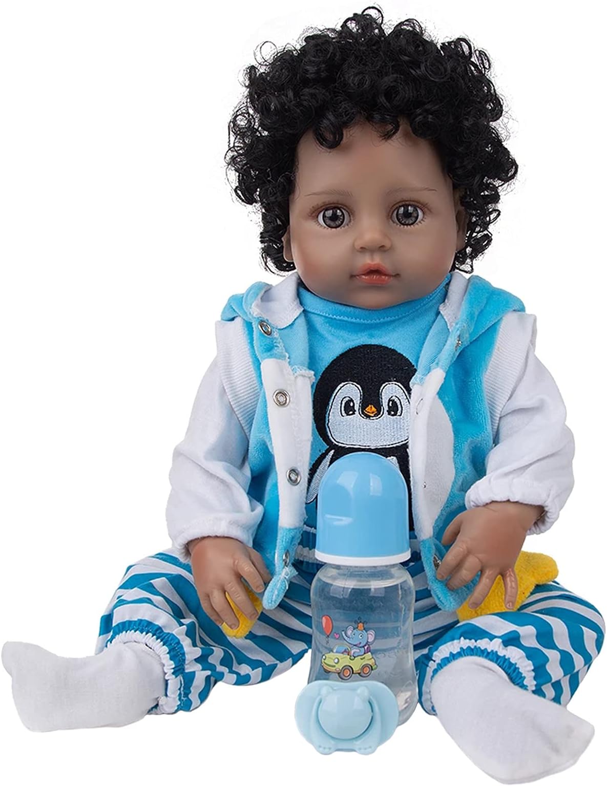 YIHANGG19 Inch African American Reborn Baby Doll Full Silicone Vinyl Body Toddler Toys 49CM Newborn Boy Doll Waterproof For Children Birthday Gift