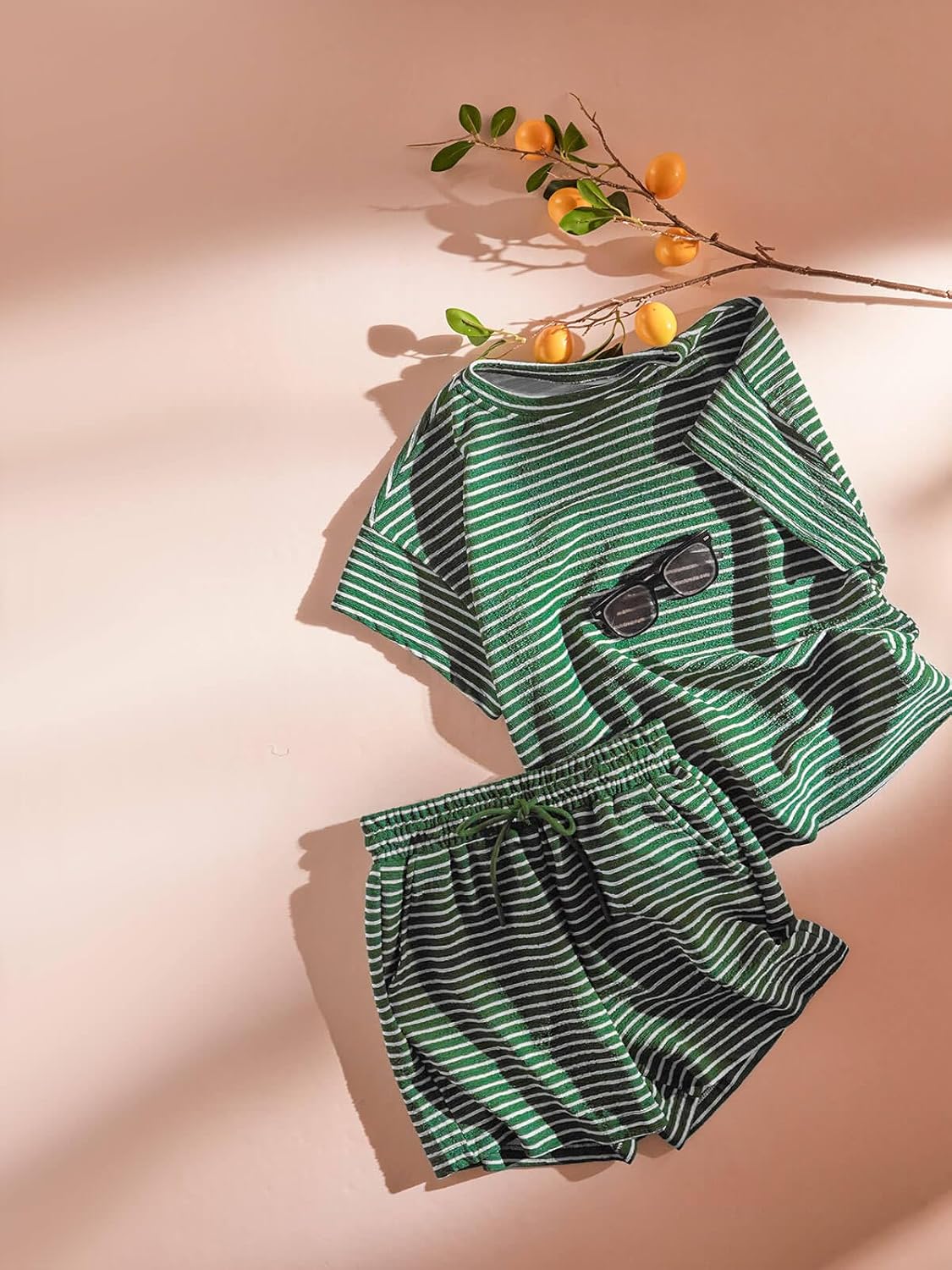 Tankaneo Womens Pajama Sets Striped 2 Piece Lounge Sets Short Sleeve Oversized T Shirts Drawstring Shorts Matching Set - Image 5