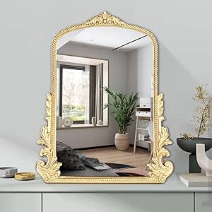 Vintage Small Arched Wall Mirror, 17 x 12 inches, Gold Frame, Vanity & Decorative Mirror