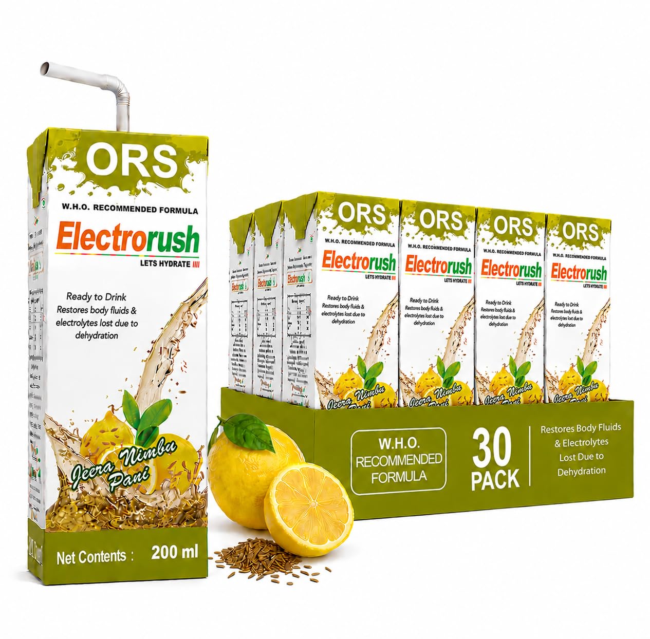 Electrorush ORS Ready to drink | WHO Recommended Formula | Nimbu Pani with Jeera Flavour, Pack of 30 (200 ml each)-picture-16