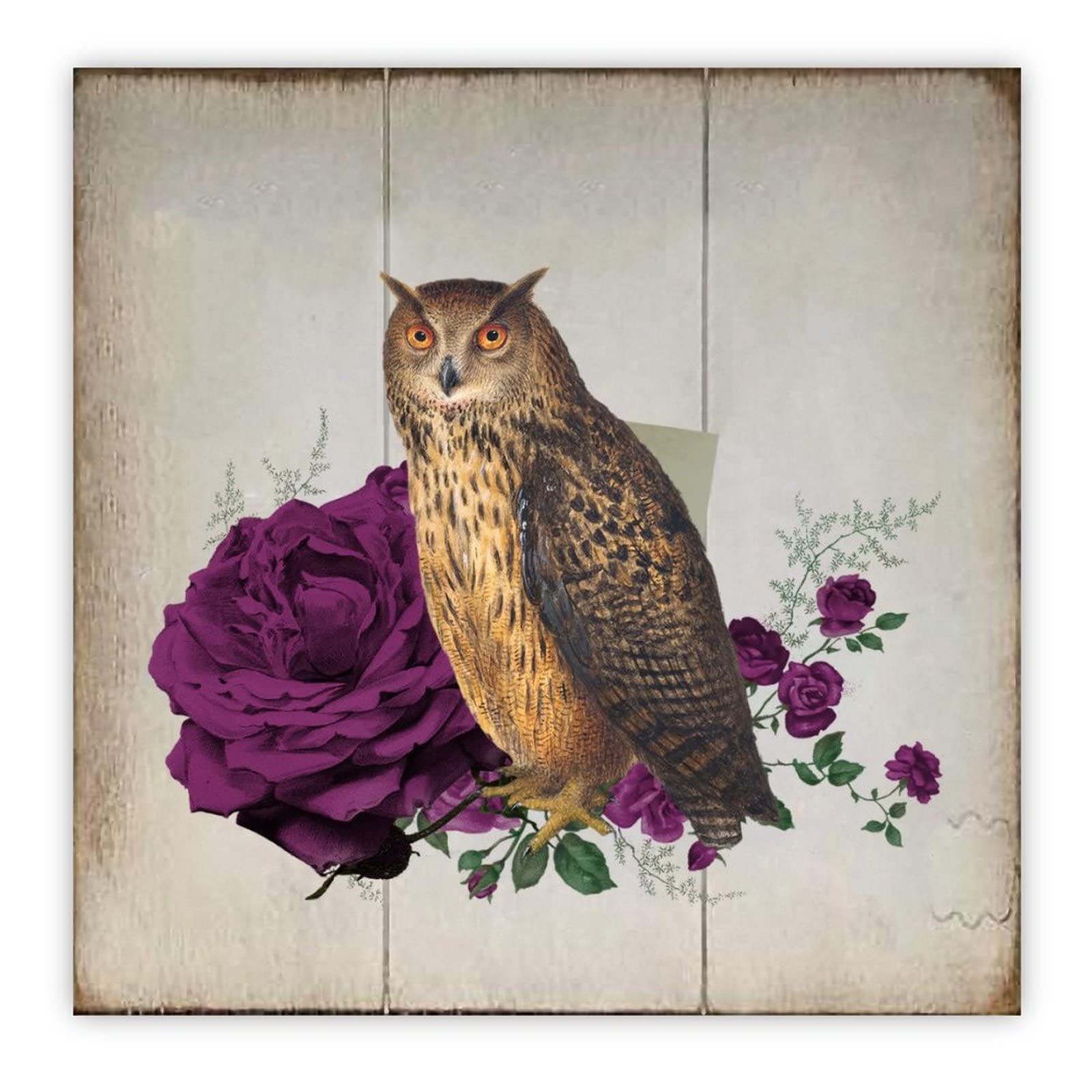 Tableau chouette violette en bois issu d'une histoire de nature