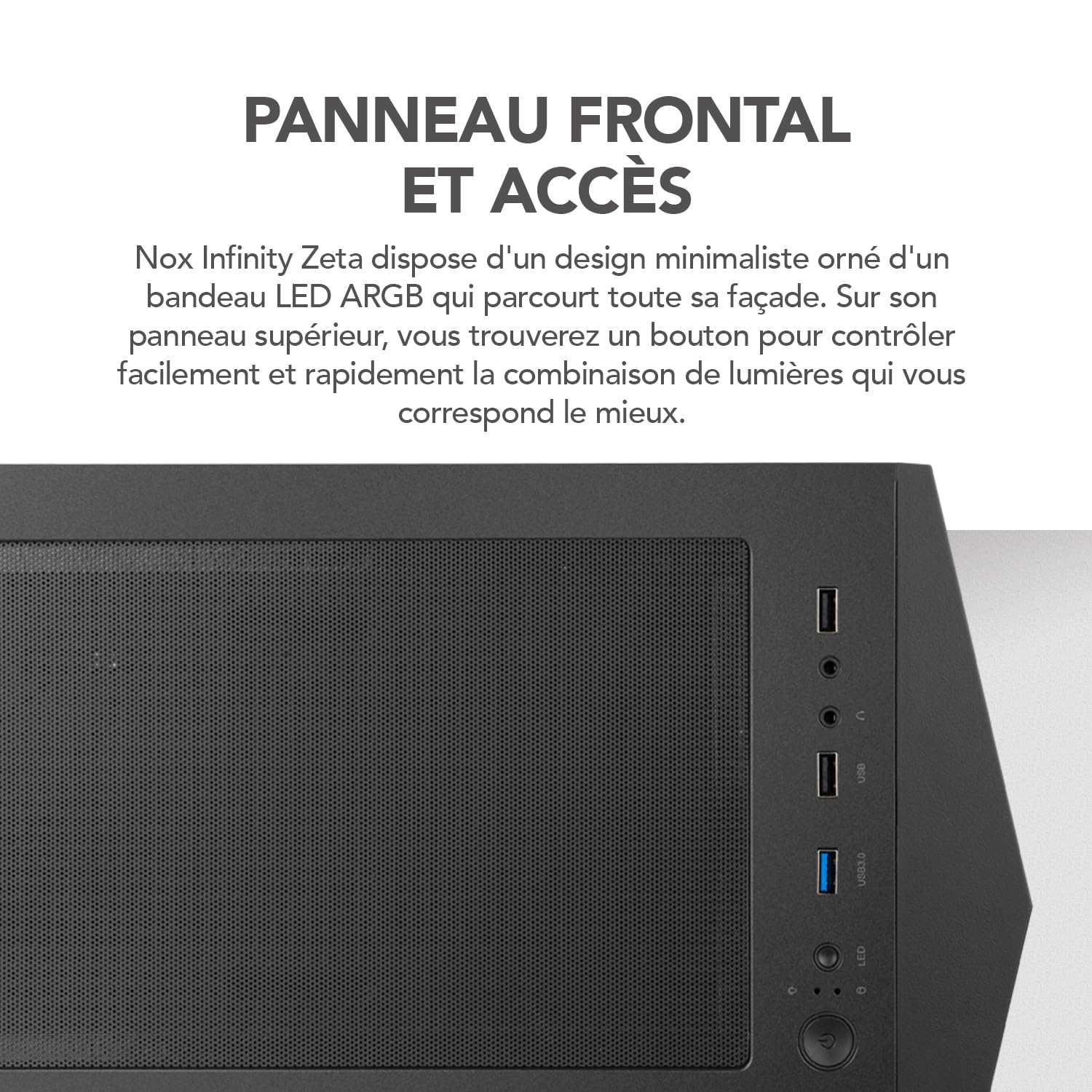 NOX Xtreme Products Infinity Zeta - Mini Tour M-ATX/ITX ARGB Rainbow Dynamic, latéral en Verre trempé, Espace pour 6 Ventilateurs, Compatible avec Les Cartes Graphiques jusqu'à 310 mm, USB 3.0, Noir