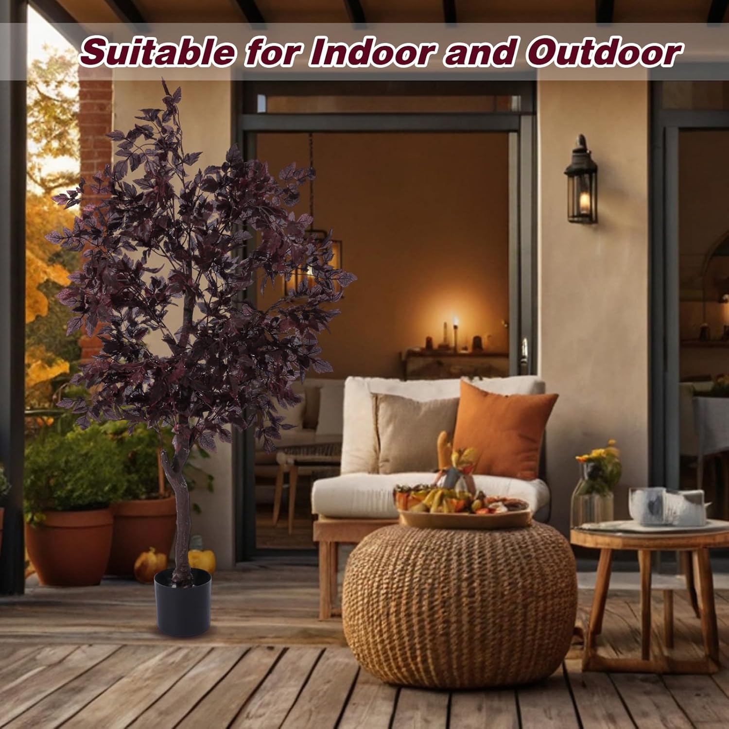 Giegxin 4.4ft Artificial Cimicifuga Fall Faux Trees Plum Cimicifuga Stems Thanksgiving Tree Plant Realistic Leaf Autumn Wedding for Indoor Outdoor Front Porch Fireplace Garden Decor